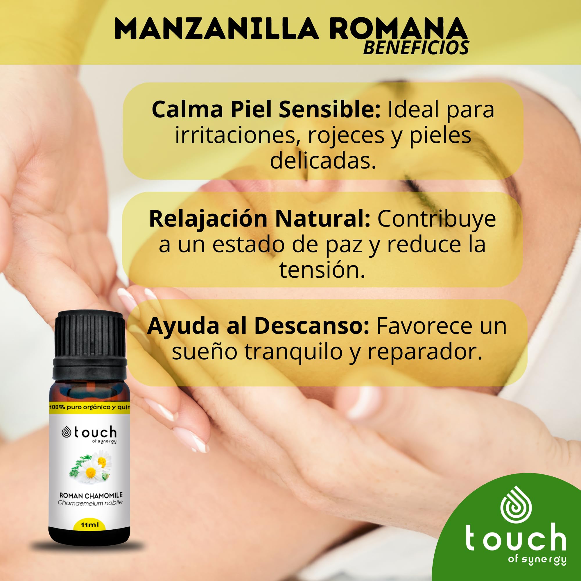 Aceite Esencial de Manzanilla Romana 11ml | 100% Puro, Orgánico y Quimiotipado | Chamaemelum nobile | Grado Terapéutico para Aromaterapia, Piel, Estrés