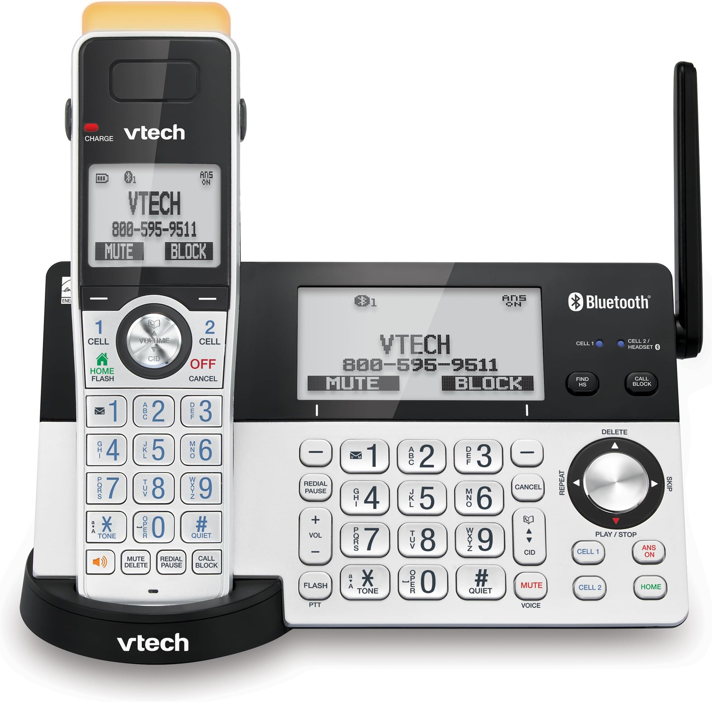 VTech IS8151 Super Long Range DECT 6.0 Cordless Phone for Home with Answering Machine, 2300 ft Range, Call Blocking, Bluetooth, Headset Jack, Power Backup, Intercom, Expandable to 12 HS