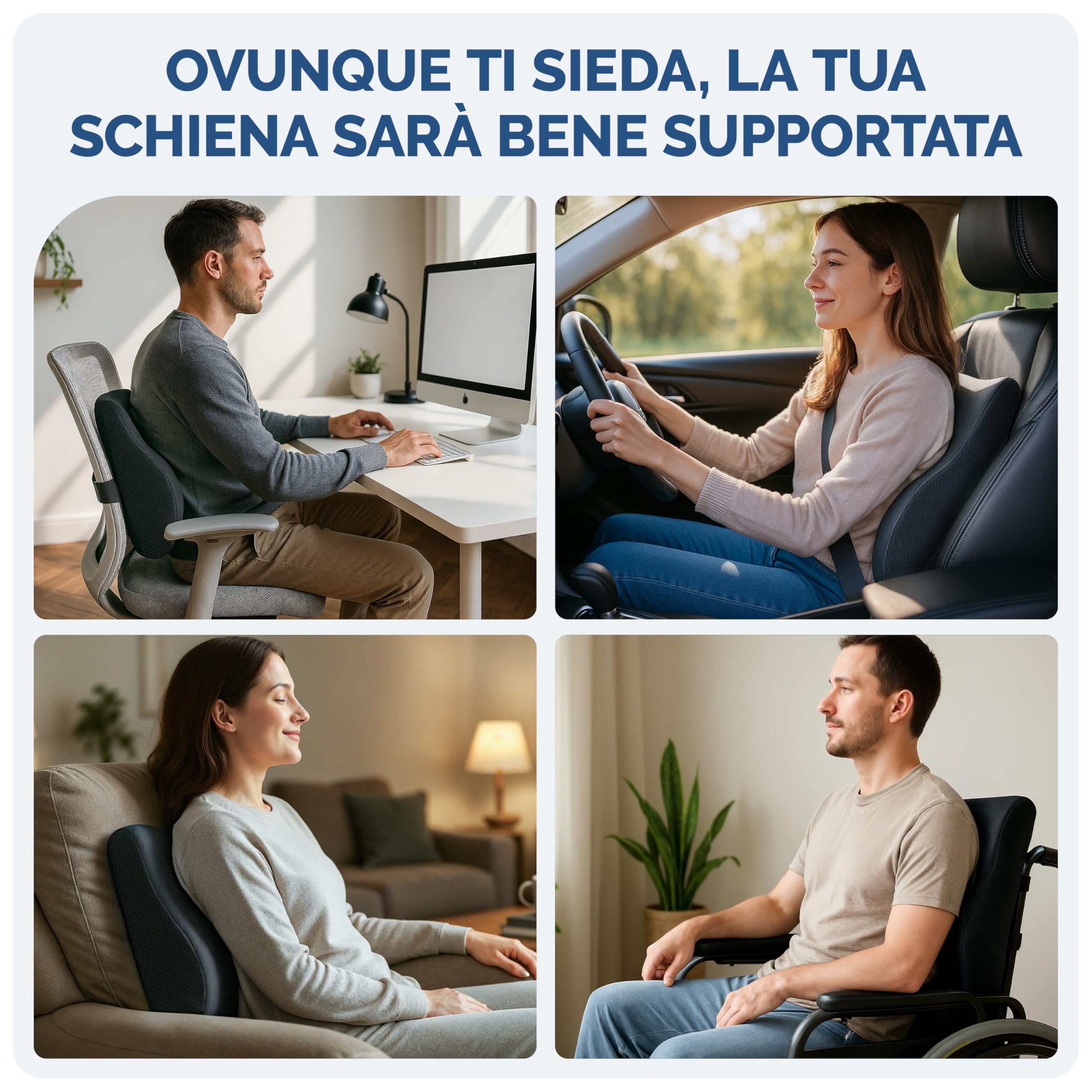 Blumtal cuscino lombare sedia ufficio in memory foam - cuscino sedia ufficio schiena con rivestimento certificato OEKO-TEX - cuscino per sedia ufficio con chiusura - supporto lombare sedia ufficio