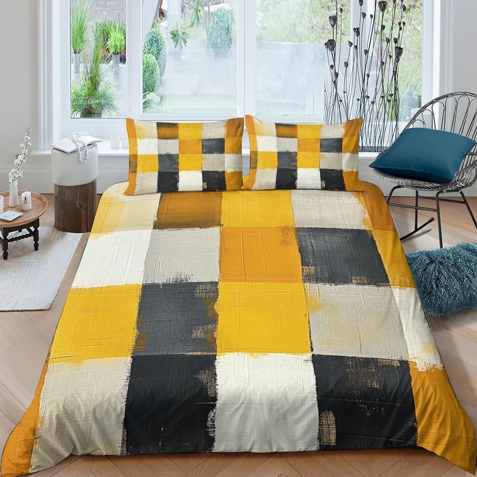Housse de couette imprimée 3D à carreaux en microfibre douce 140x200cm pour un lit simple moderne