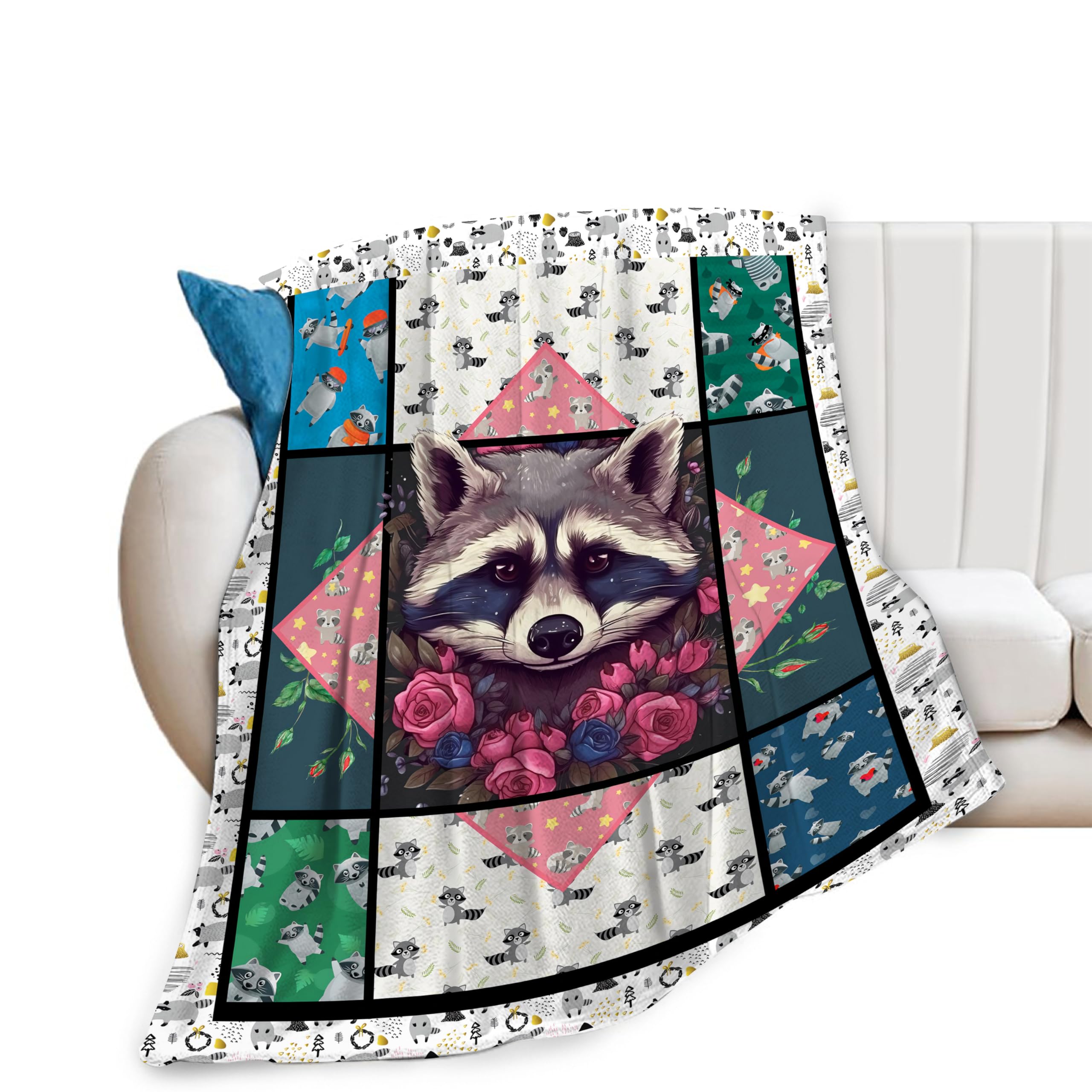 Raccoon Blanket Cute Raccoon Throw Blanket Ultra Soft Cozy Fleece Gift Fuzzy Plush Bedding Blankets for Kids Teens Adults Girls Boys Women Men 50