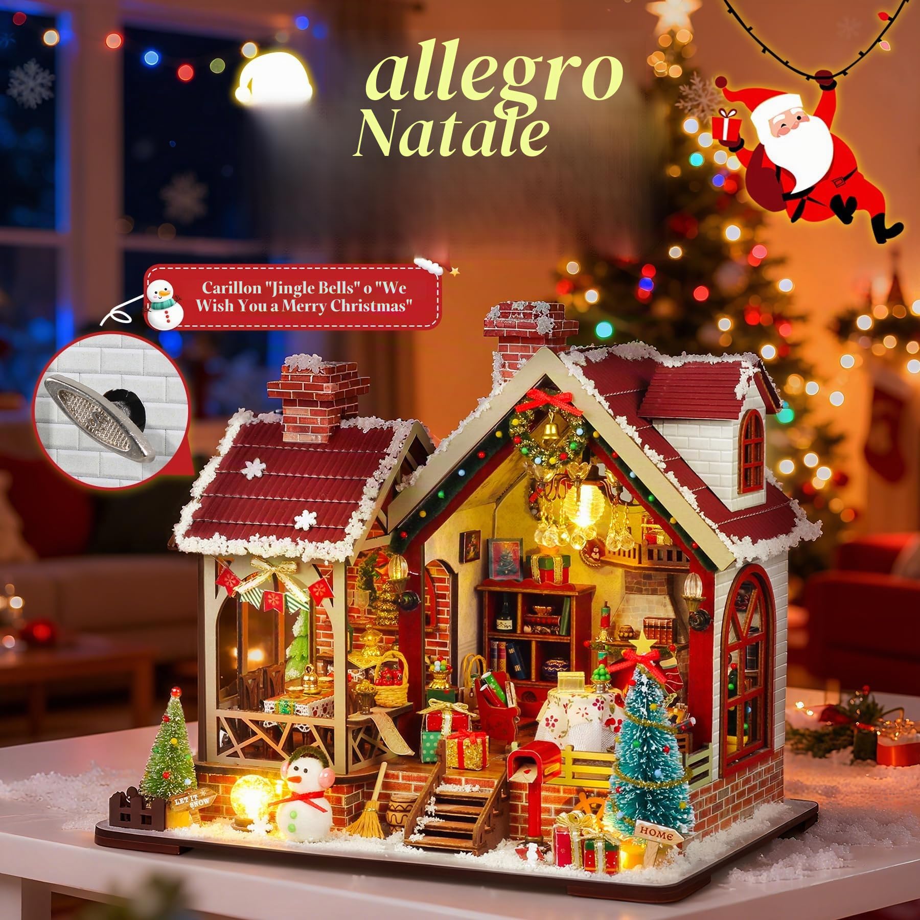 DIY Book Nook Kit, Casa Delle Bambole Fai da te Booknook Kit Casa in Miniature con Luce Led Legno Book Scaffale Inserto Decorazione Regalo Creativo per Adolescent (Natale)