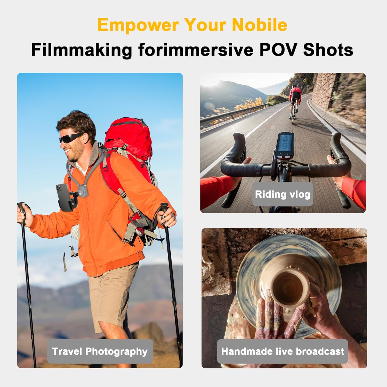 Premium Neck Phone Holder for Recording, Neck Mount Hands Free POV/Vlog Video Filming, Cell Phone Neck Holder for iPhone Android and GoPro DJI Insta360 Action Camera(Gray) - Image 5