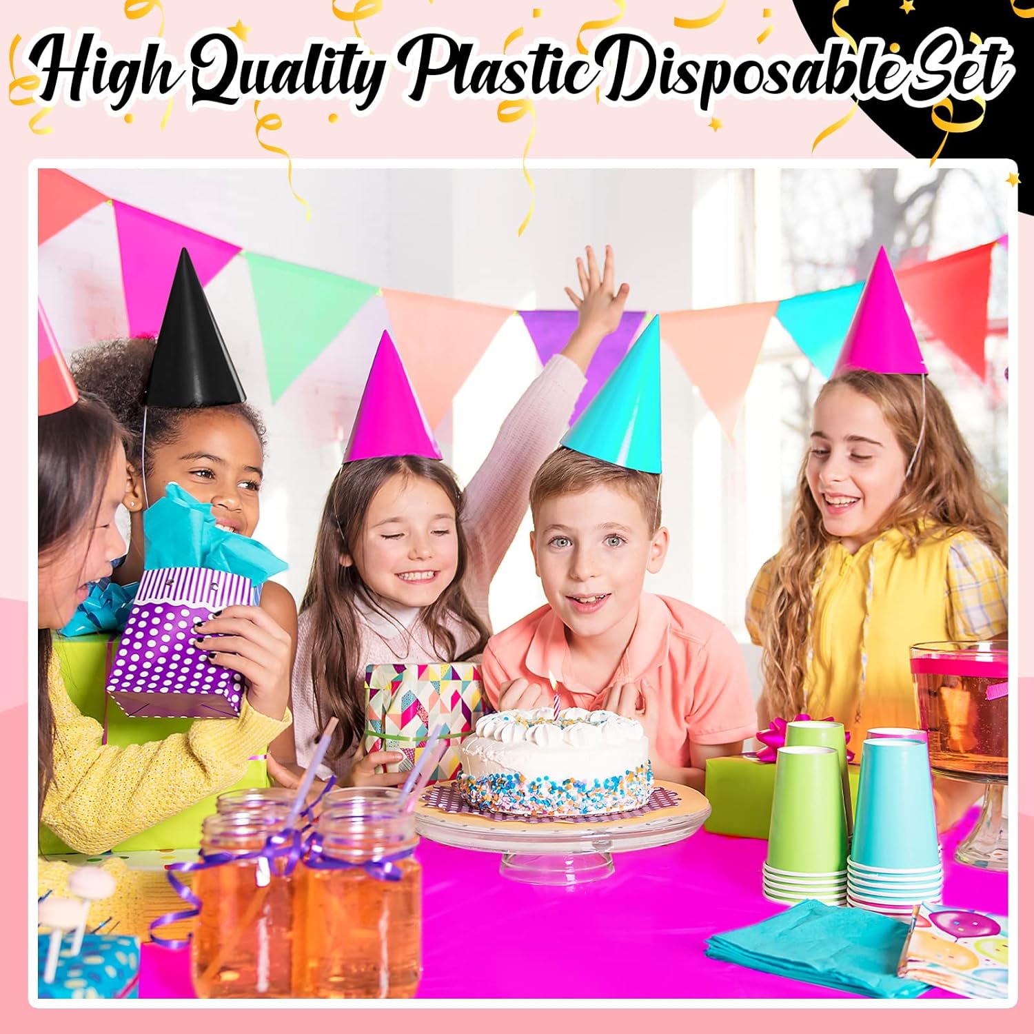 Patelai プラスチックテーブルクロス 使い捨てテーブルカバー 長方形テーブル用 54&times;108インチ 防水テーブルカバー 誕生日