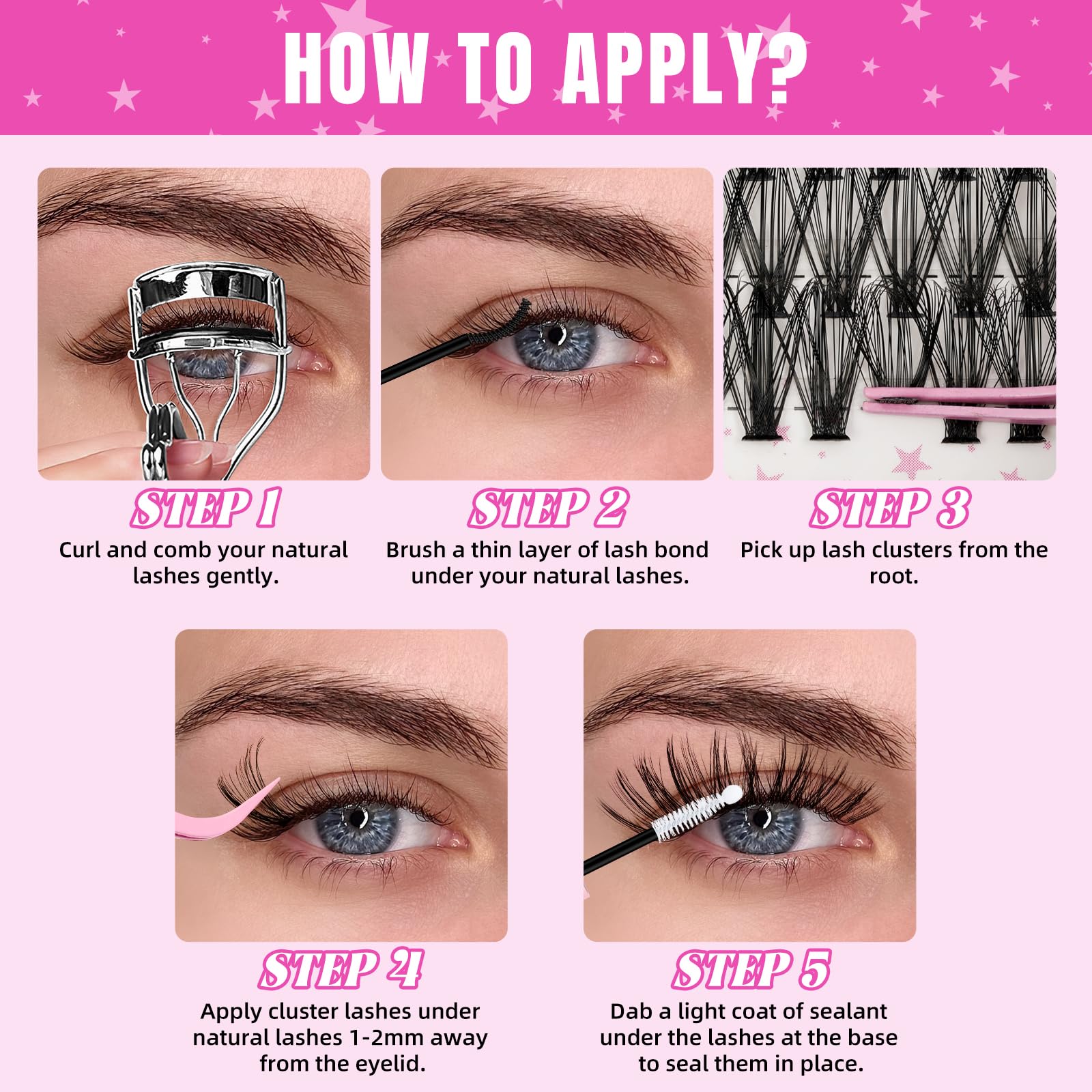 Lash Clusters Kit 280 Pcs DIY Individual Cluster Lashes D Curl Lash Extension Kit with Eyelash Bond and Seal, Remover, Tweezers Applicator Tool for False Eyelash Cluster Kit(50D, Mix9-16mm Kit)