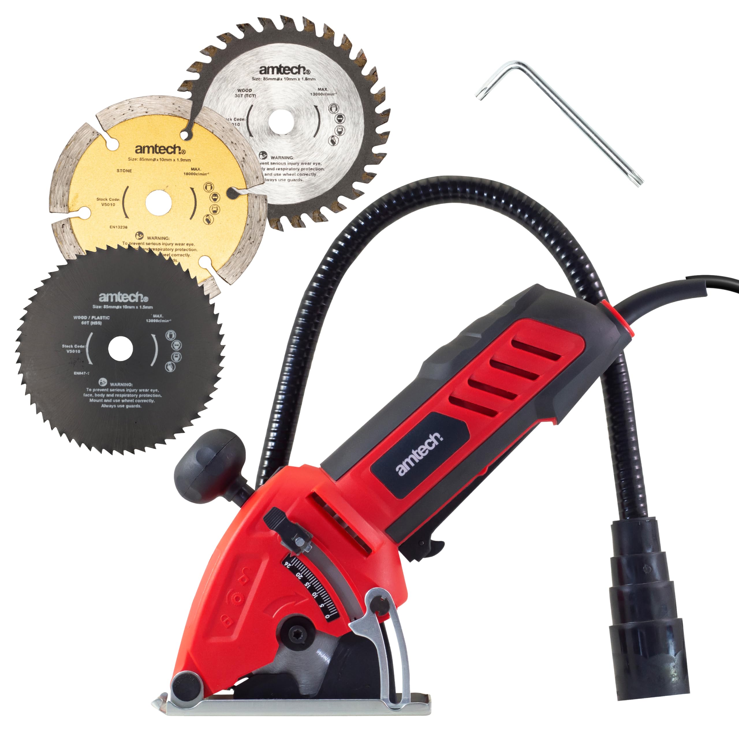 Amtech 600W Electric Handheld Mini Circular Saw | Includes 3 x 85mm Wood, Metal and Masonry Tile Cutting Blades