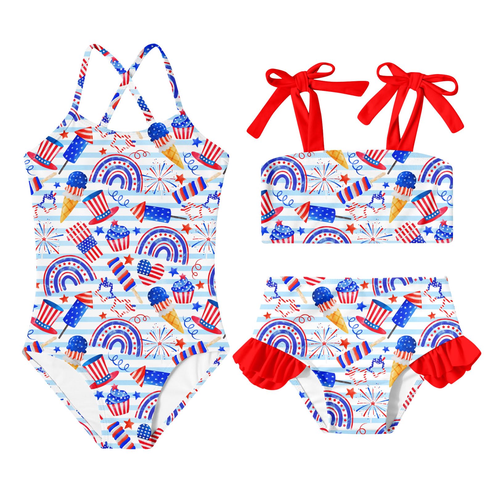 Cuddomper Toddler Girls Swimsuit Two Sets Matching Bikini Set Bathing Suits Tikini 2-6T Adjustable Strap Summer Beach