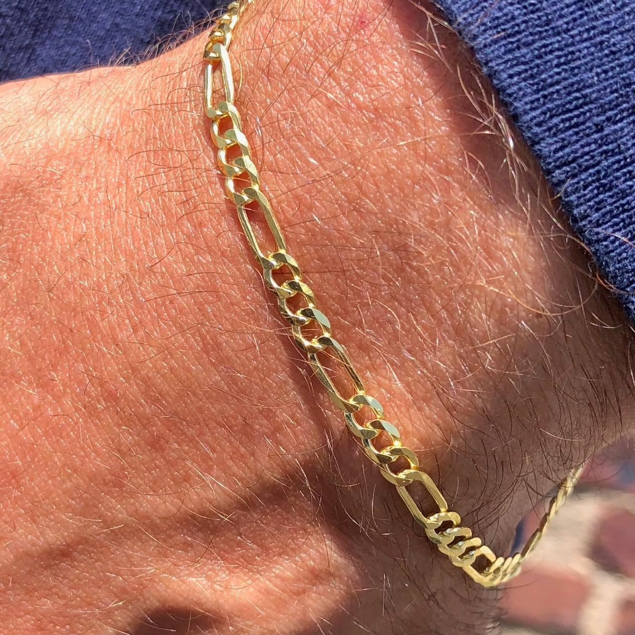 Real Genuine 1/20 14K Yellow Gold GF Figaro Link Bracelet 3 mm 7 Inch for Men and Women