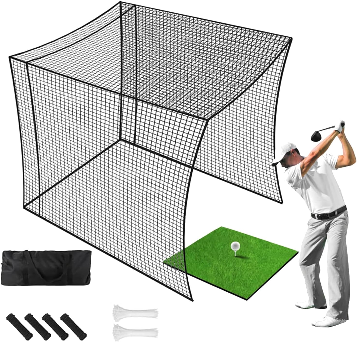 Golf Hitting Net - Foldable Ball Netting 10X10X10Ft | Baseball Batting Cage, Wear-Resistant Training Simulators for Indoor and Outdoor Practice