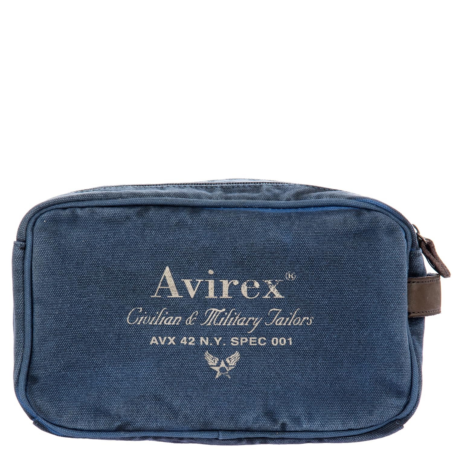 Avirex Necessaire da Viaggio in Canvas e Pelle Bovina Anticata, Trousse da Toilette per Uomo, Collezione 140506, CNV0Q (Blue)