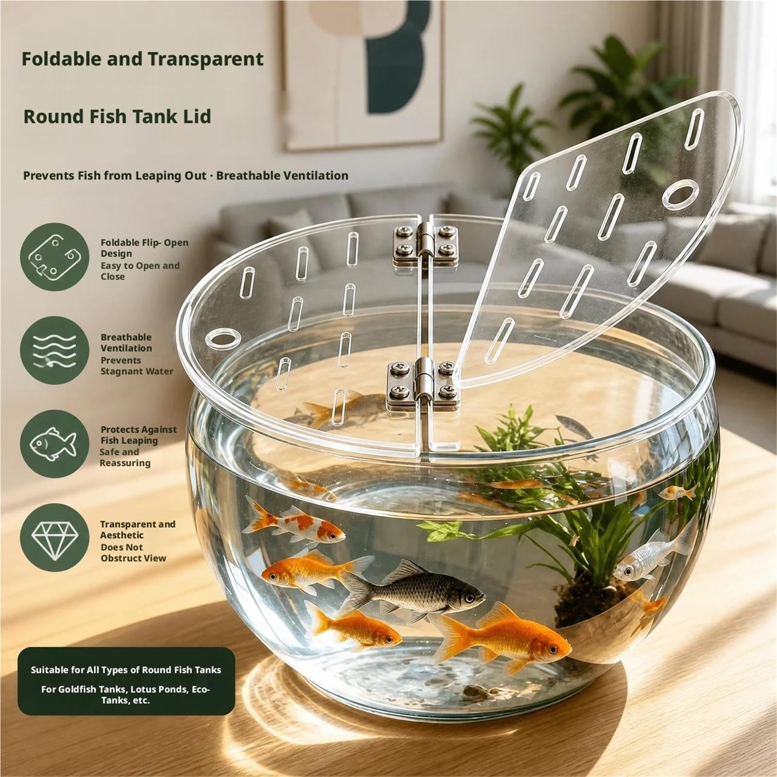 Genérico Cubierta de Acuario acrílica Redonda Gruesa de 3mm, Panel Superior de pecera Personalizable,(55cm/21.65in)