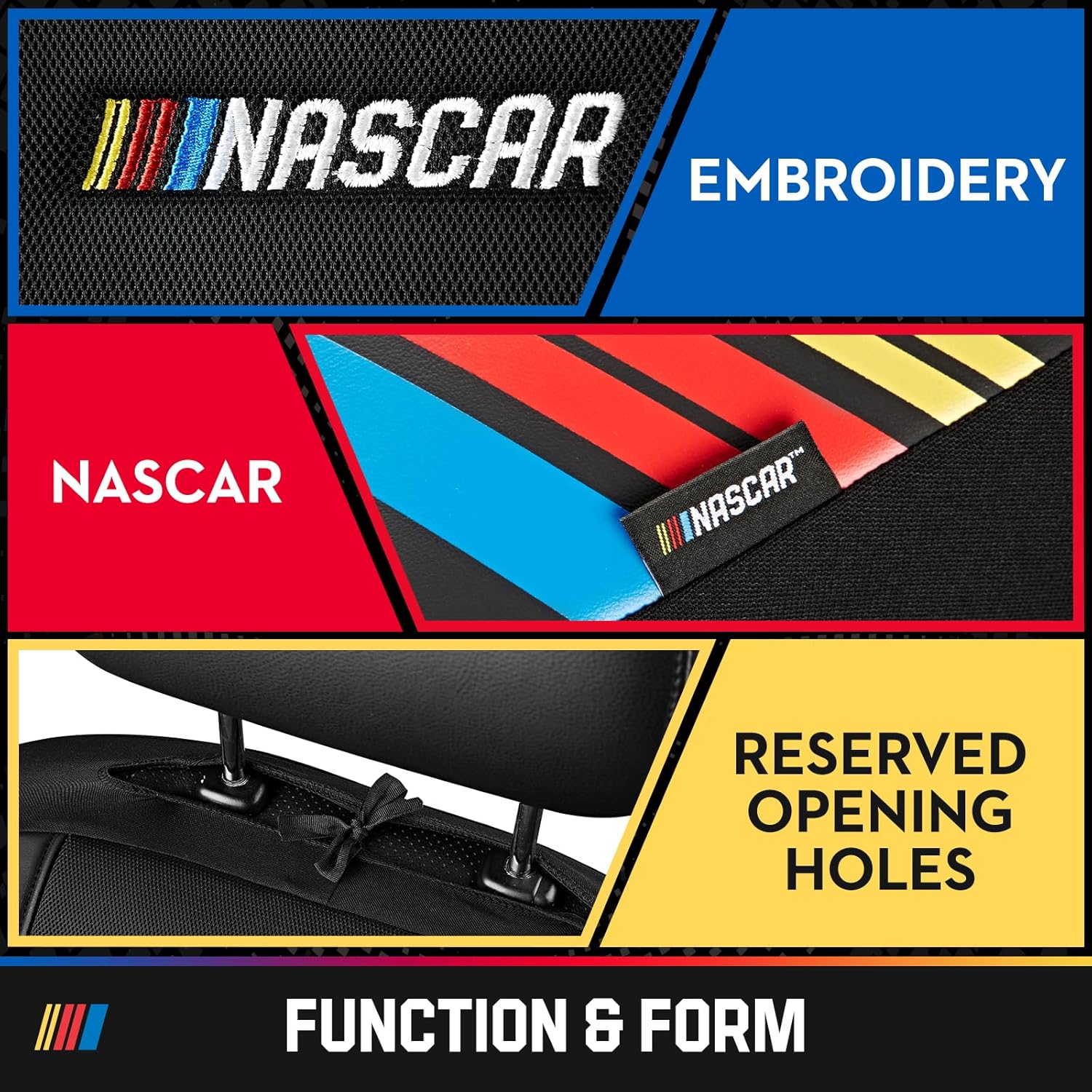 NASCAR Car Seat Covers, Black Leather and Mesh Seat Covers, Universal Fit Front Seat Covers for Cars with Airbag-Compatible Design, Durable Racing-Inspired Car Interior for Cars, Trucks & SUVs