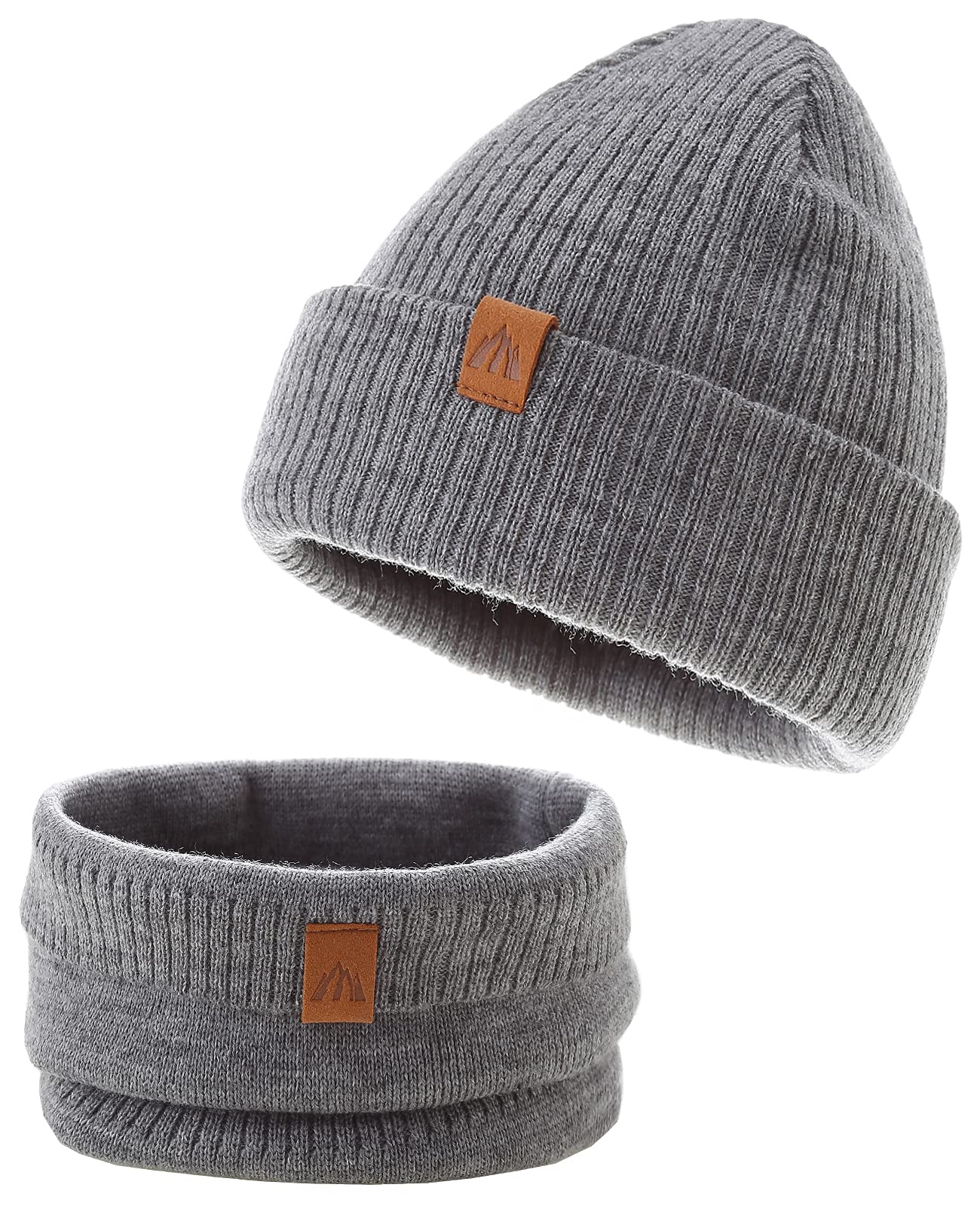 Dziecięca czapka zimowa typu beanie dla chłopców, z dzianiny, ciepła czapka i szalik dla dzieci, ciemnoszary, M