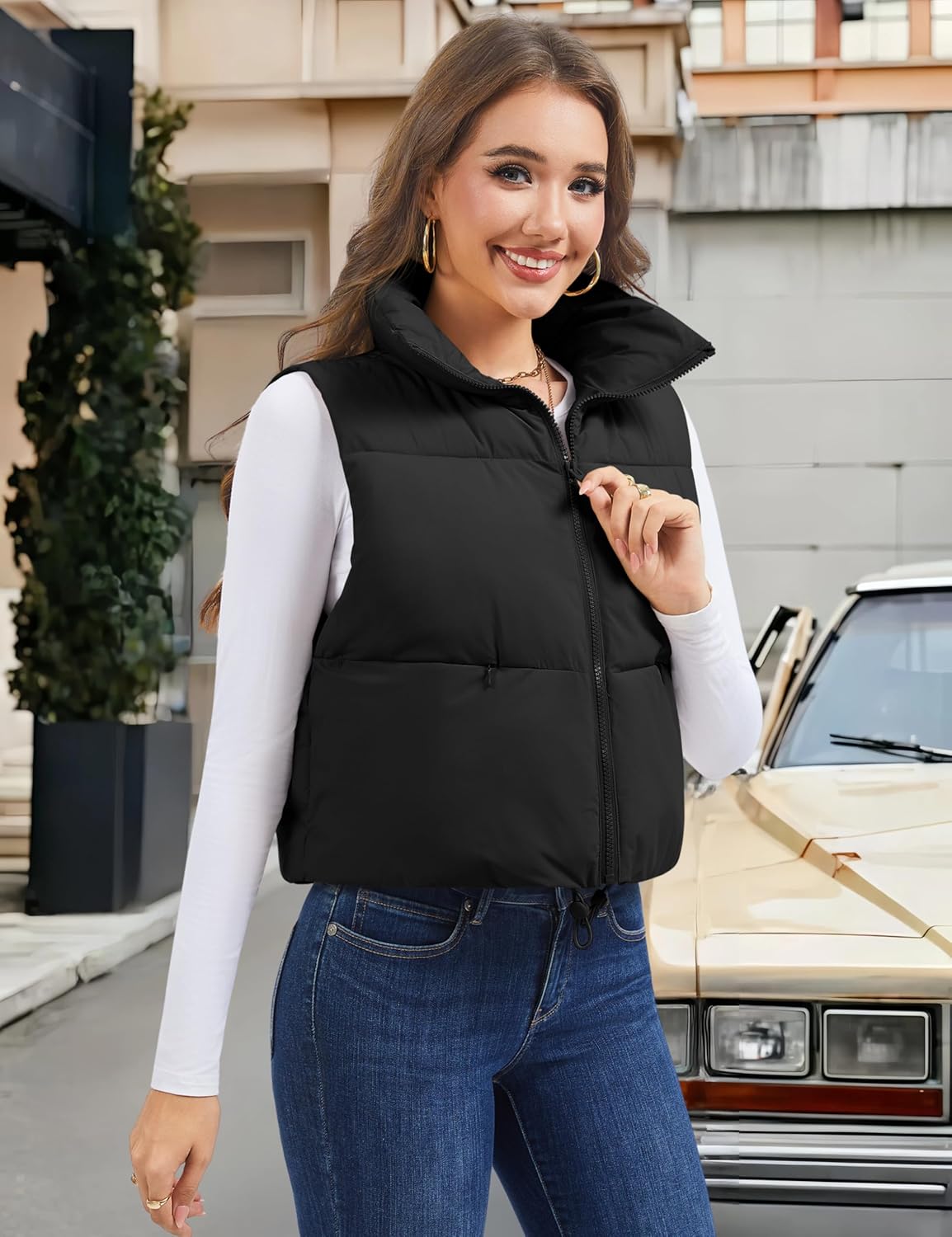 YUCOLEN Women's Crop Puffer Vest Lightweight Warm Outerwear with Fashion Stand Collar Zip Up Padded Cropped Jacket Coat - Image 7