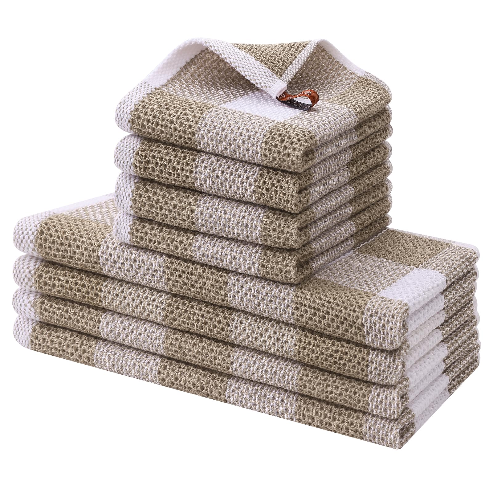 Homaxy Kitchen Towels and Dishcloths Set, 12 x 12 and 13 x 28 Inches, Set of 8 100% Cotton Waffle Weave Check Plaid Kitchen Dish Towels, Super Soft