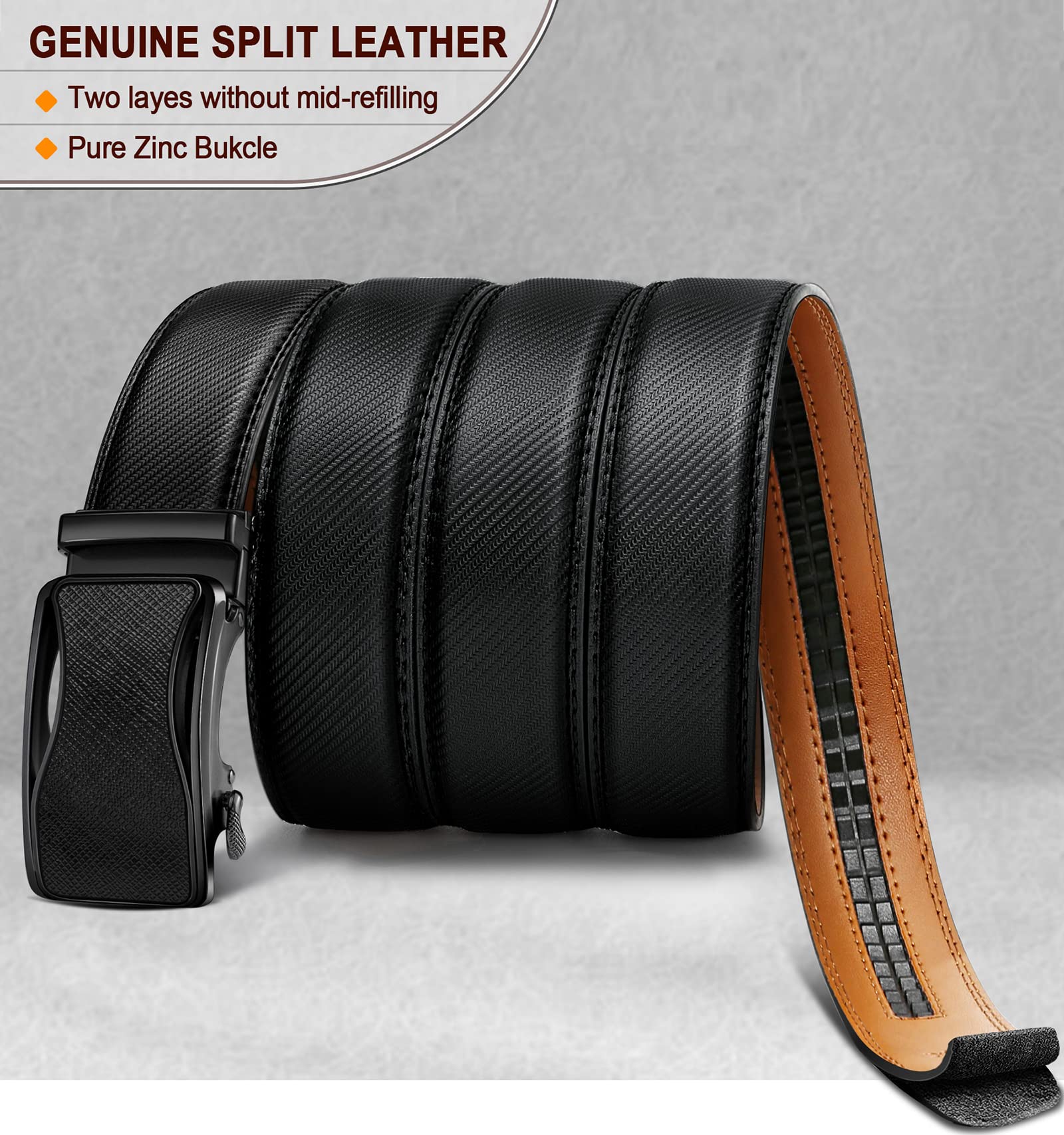 KEMISANT Cintura Uomo, Cintura Pelle Uomo Cricchetto Automatica Fibbia 35mm,Trim Regolabile per Adattars