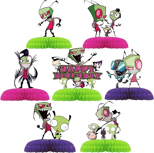 7 piezas de suministros de fiesta de cumpleaños de invasor, decoración 3D de doble lado para mesa lateral con temática de panal de abeja para