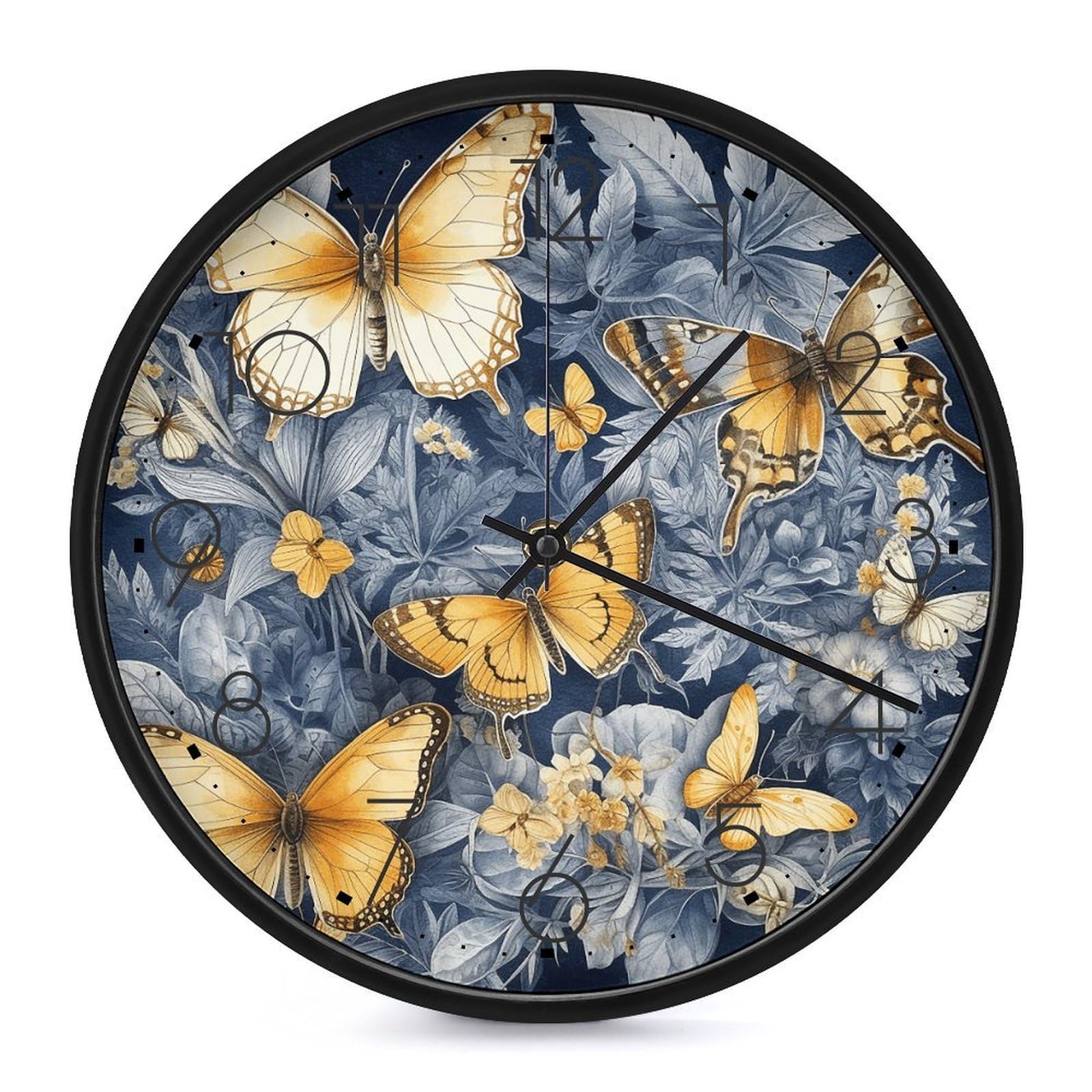 Adfgyerh Black-Style Several Species Of Butterflies Clock，9.8 Inch Battery Operated Wall Clock Classic Simple, Decorative Wall Clock.analog Clock For Kitchen Office Bathroom Bedroom.