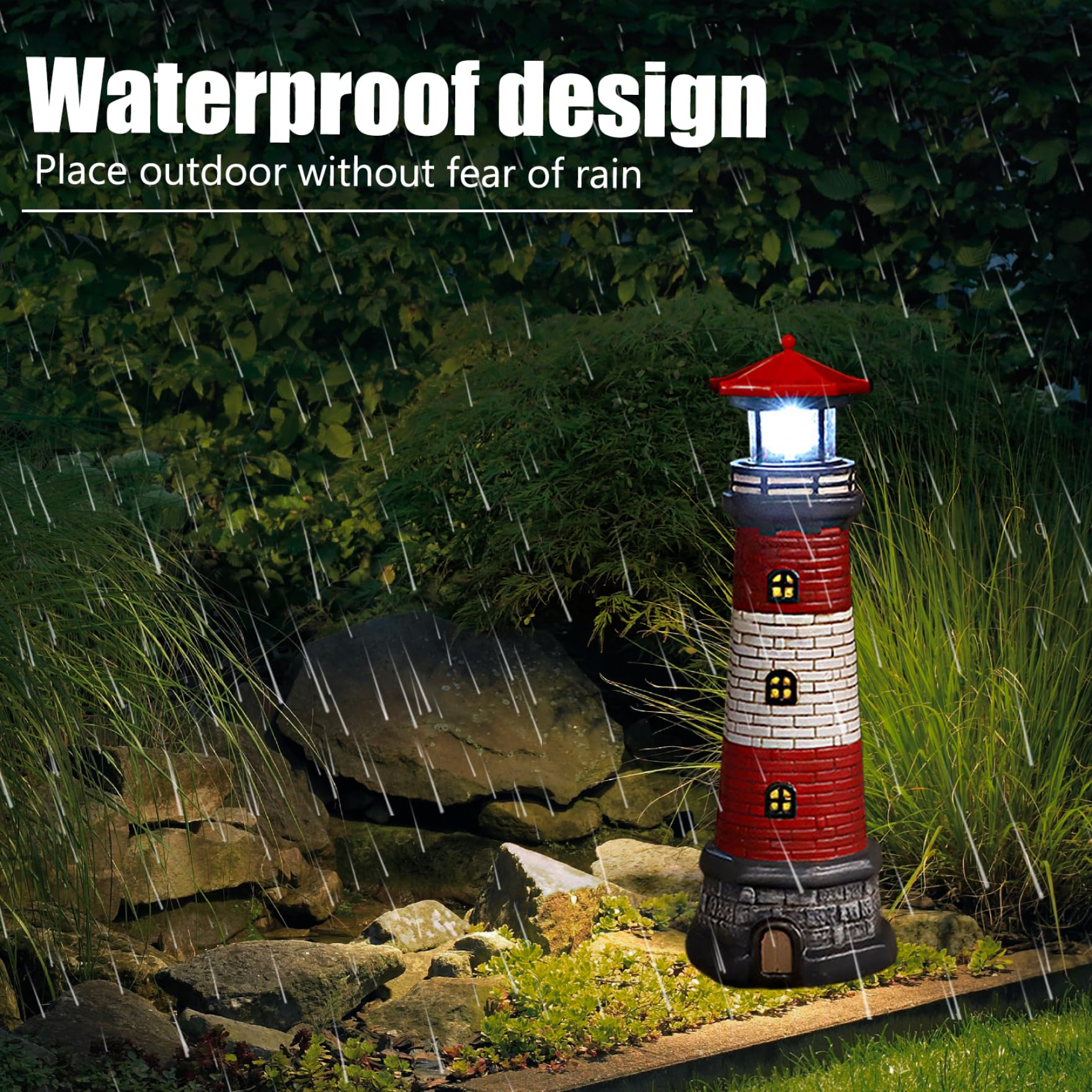 Lighthouse solar con luces LED de baliza giratoria, lámpara de faro, decoración de luces de césped impermeables, luces solares giratorias automáticas para patio, patio, tierra, decoración de mesa/4.7