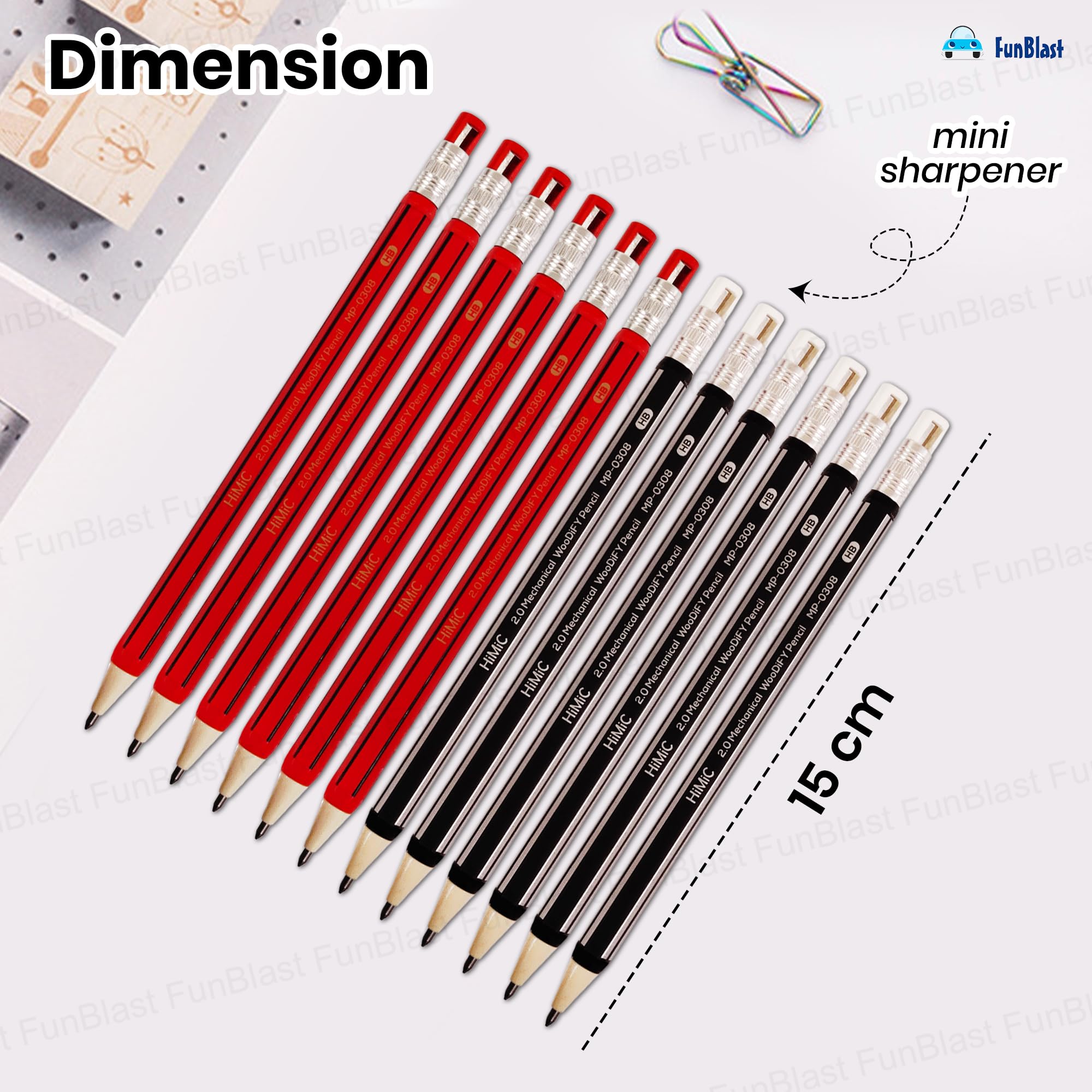 FunBlast Mechanical Pencil with Sharpener for Kids – 12 Pcs Pre-Sharpened Pencils for Kids, Kawaii Pencils for Kid, Cute Pen-Pencil, Return Gift for Children, Pencil for Drawing and Shading