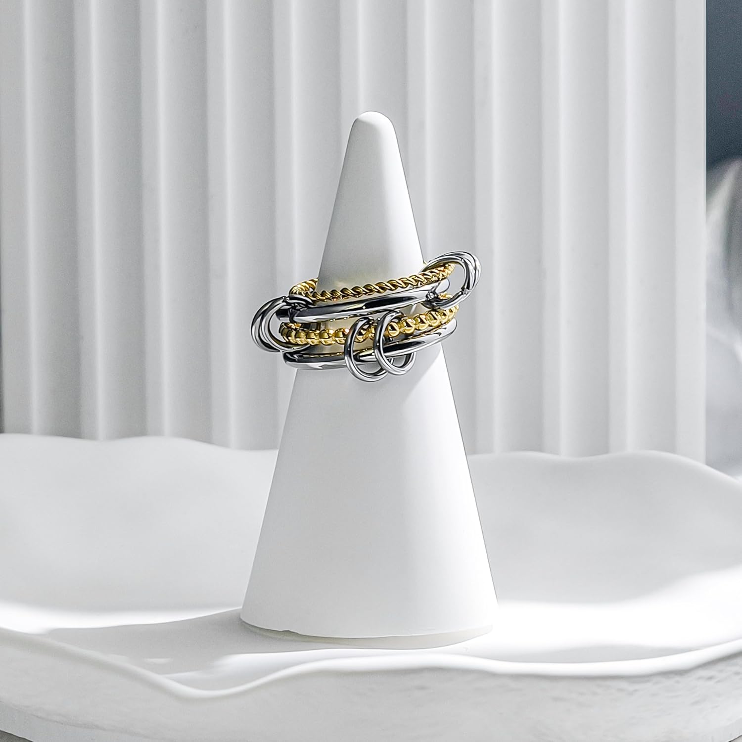 18k Gold Plated Interlocked Stackable Rings for Women Silver Gold Twisted 4 Rings Set Non Tarnish Multi-Link Connected Ring Jewelry Gifts and Mother's Day - Image 6