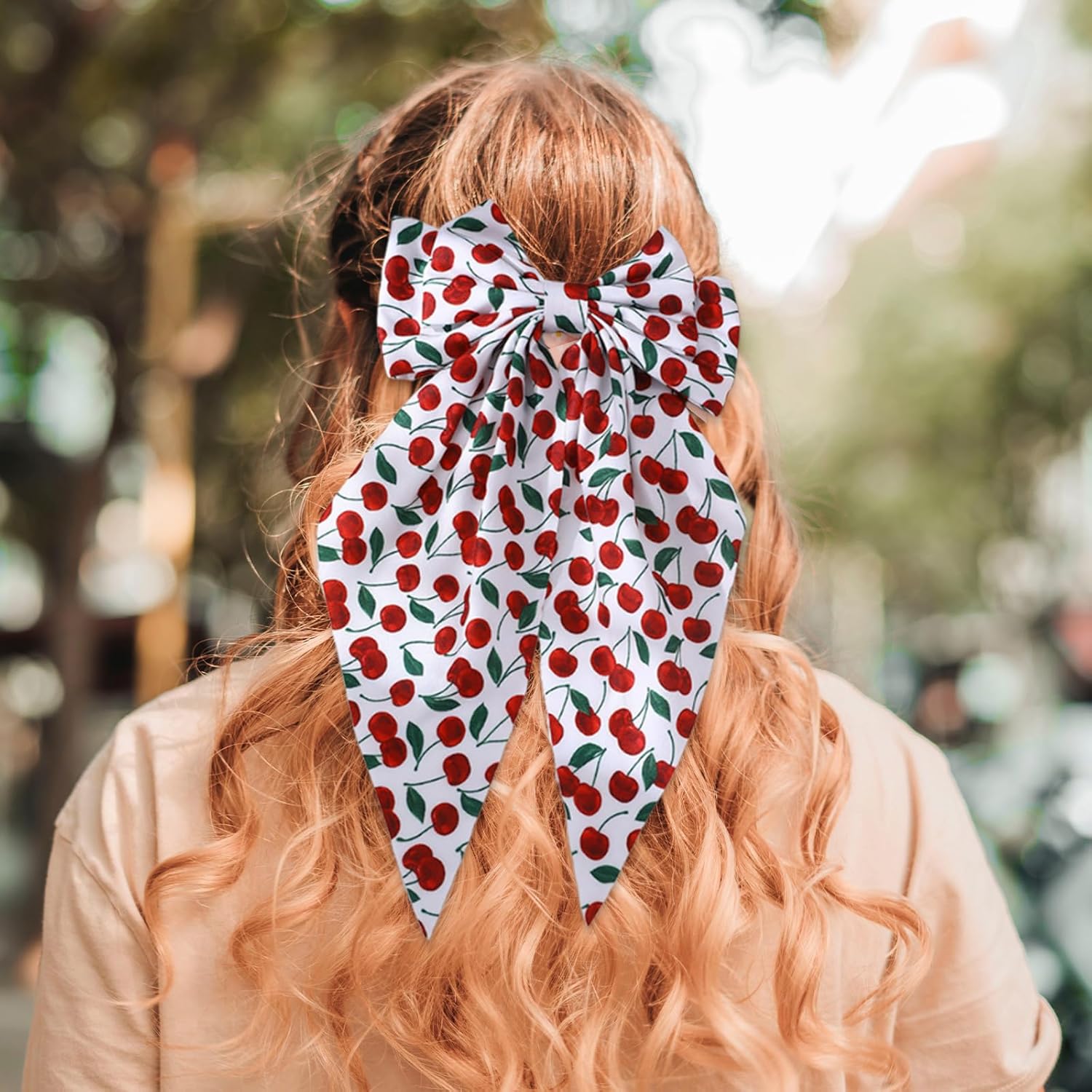 Hair Bows Big Bow Hair Clips with Long Tails Cherry Blueberry Grapes Pattern Hair Bows Clips, Cute Bow Accessories for Women Girls Daily Holiday Gift 4 Pcs - Image 4