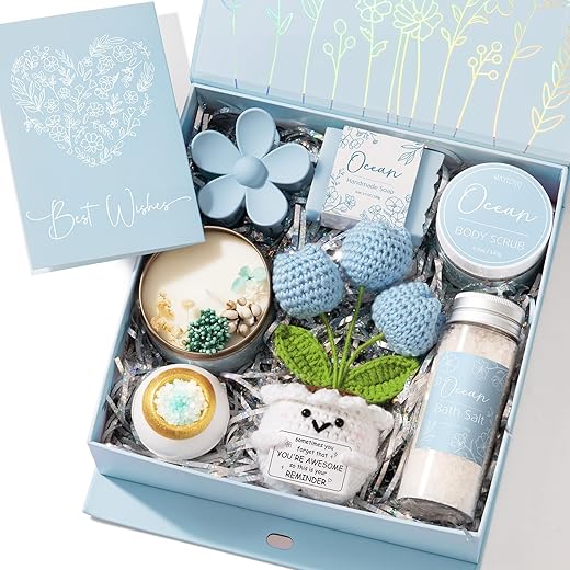 MAYICIVO Kit De Spa Para Mulheres, Cesta De Presente Relaxante Com Tema Oceano, Kit De Banho Para Casa, Kit De Autocuidado, Presente De Agradecimento, Aniversário, Páscoa, Cesta De Presente