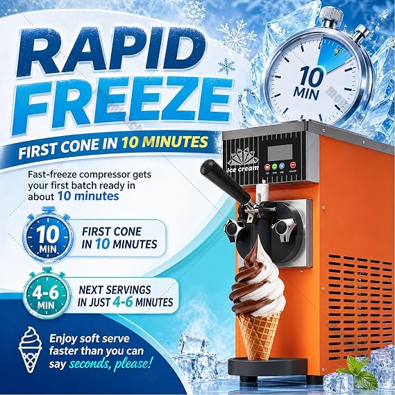 Soft Serve Ice Cream Machine for Home&Commerce-450w Countertop Single Flavor Maker, 4-5L/H Yield, with 2.5l Material Box&1 L Freezer Box, LCD Panel,Pre-Cooling&Auto Clean White