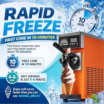 Soft Serve Ice Cream Machine for Home&Commerce-450w Countertop Single Flavor Maker, 4-5L/H Yield, with 2.5l Material Box&1 L Freezer Box, LCD Panel,Pre-Cooling&Auto Clean White