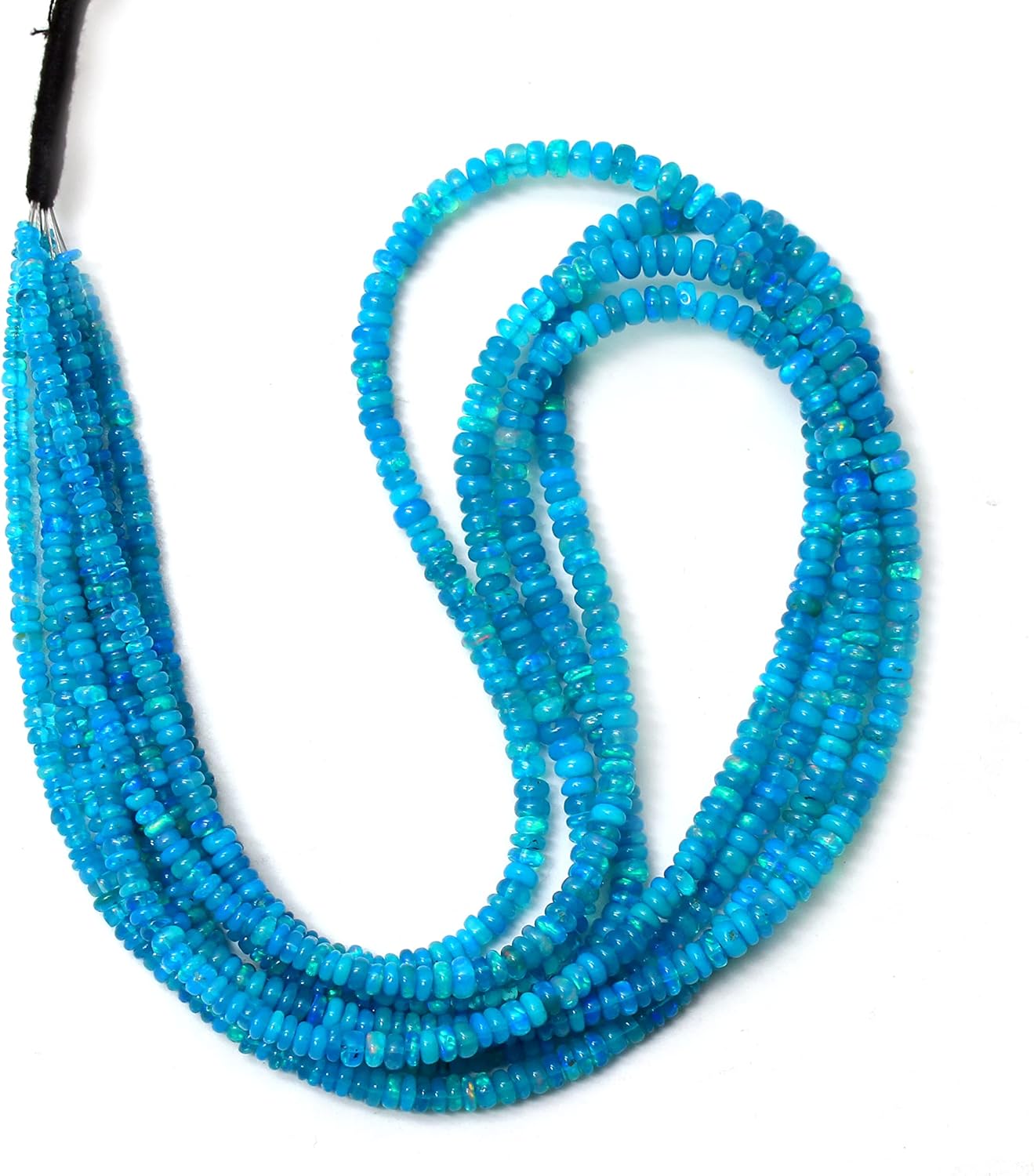 Smooth Opal Gemstone Strand, Ethiopian Blue Opal Beads, 34.5 mm Plain