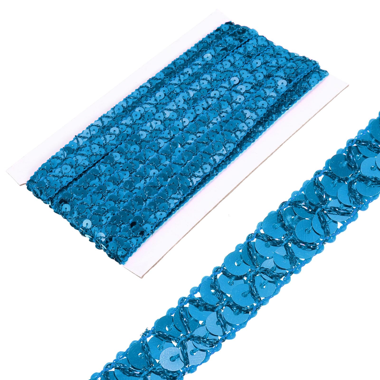 sourcing map 1.5cm x 6m Sequins Trim Flat Sequin Paillette Ribbon Strip Braid for Crafts, Embellishments, DIY Sewing Costume Lake Blue