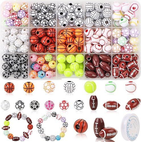 200 cuentas deportivas para hacer joyas de bricolaje, básquetbol, fútbol, voleibol para pulseras, llaveros, collares, manualidades, juego incluye