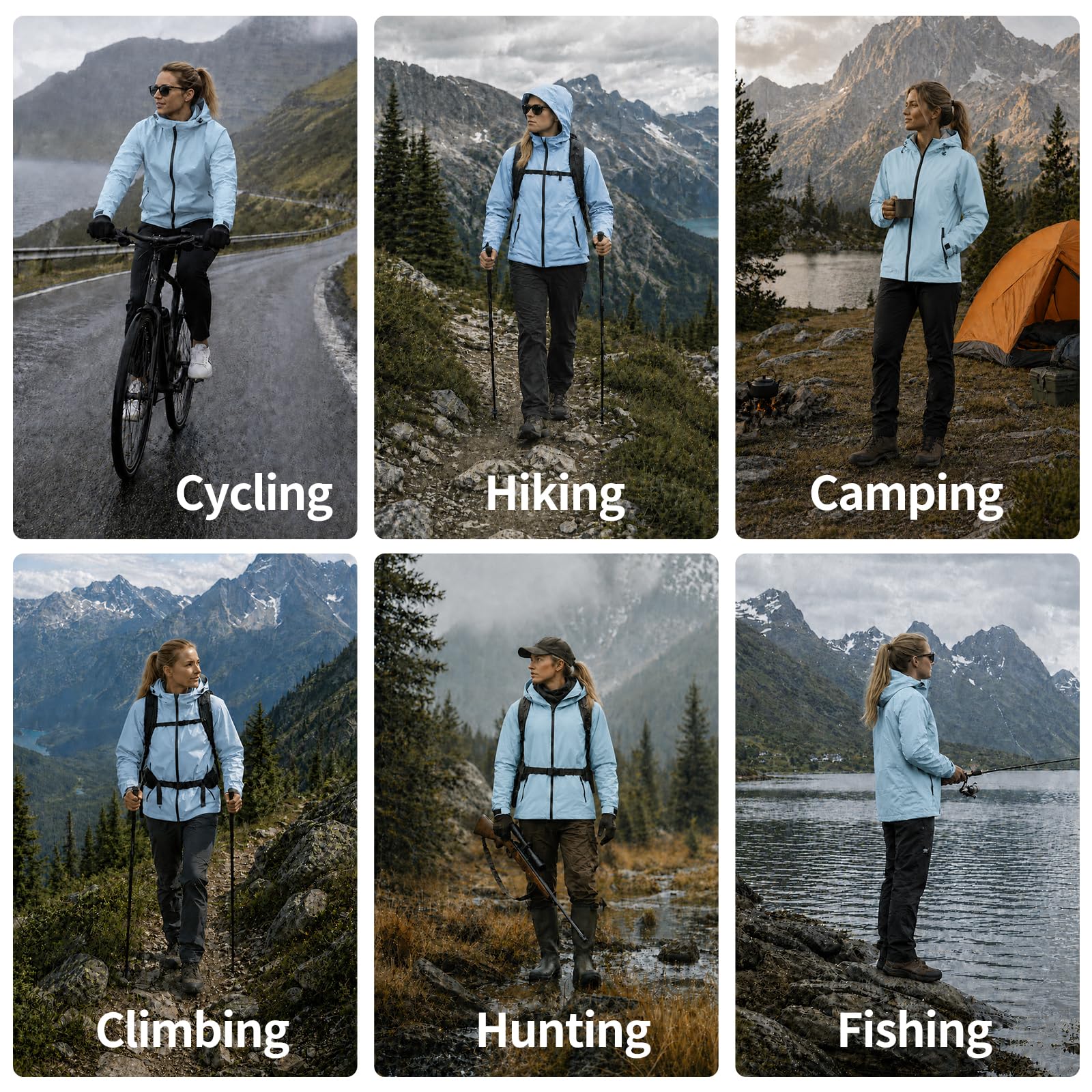 Regenjacke Damen Wasserdicht Atmungsaktiv Regenmantel Outdoorjacke Windbreaker mit Abnehmbarer Kapuze