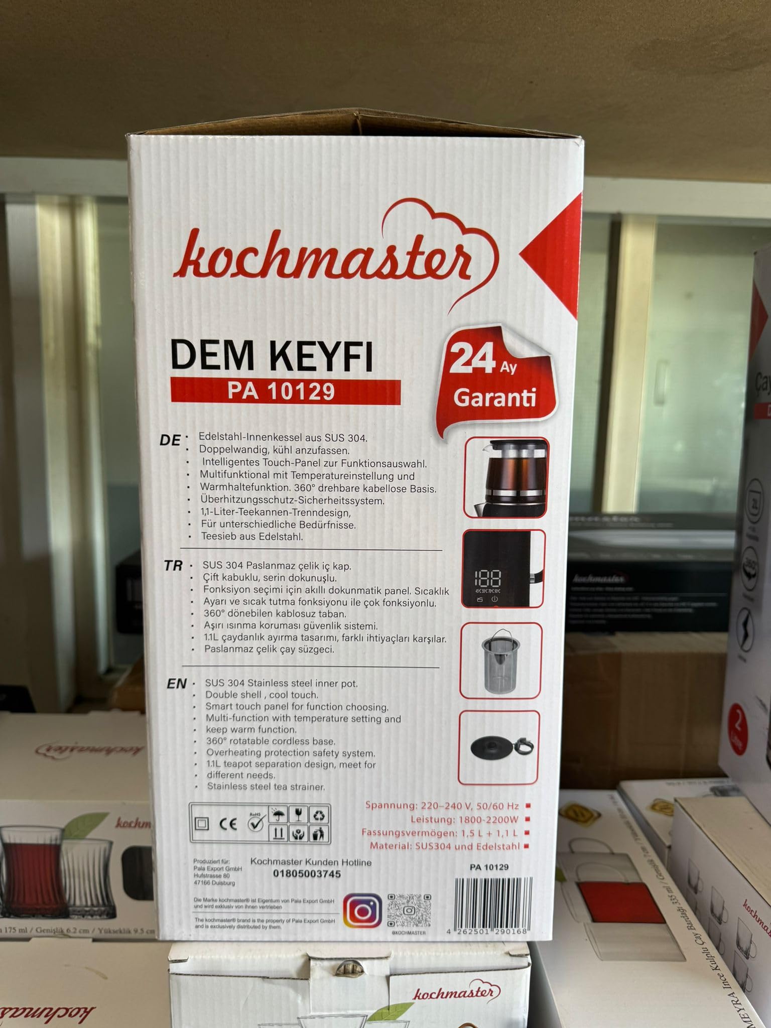 Dem Keyfi Digitaler Teekocher – 1,5L + 1,1L, 1800W, Temperaturregelung, Glas-Teekanne, Touch-Display, Edelstahlfilter