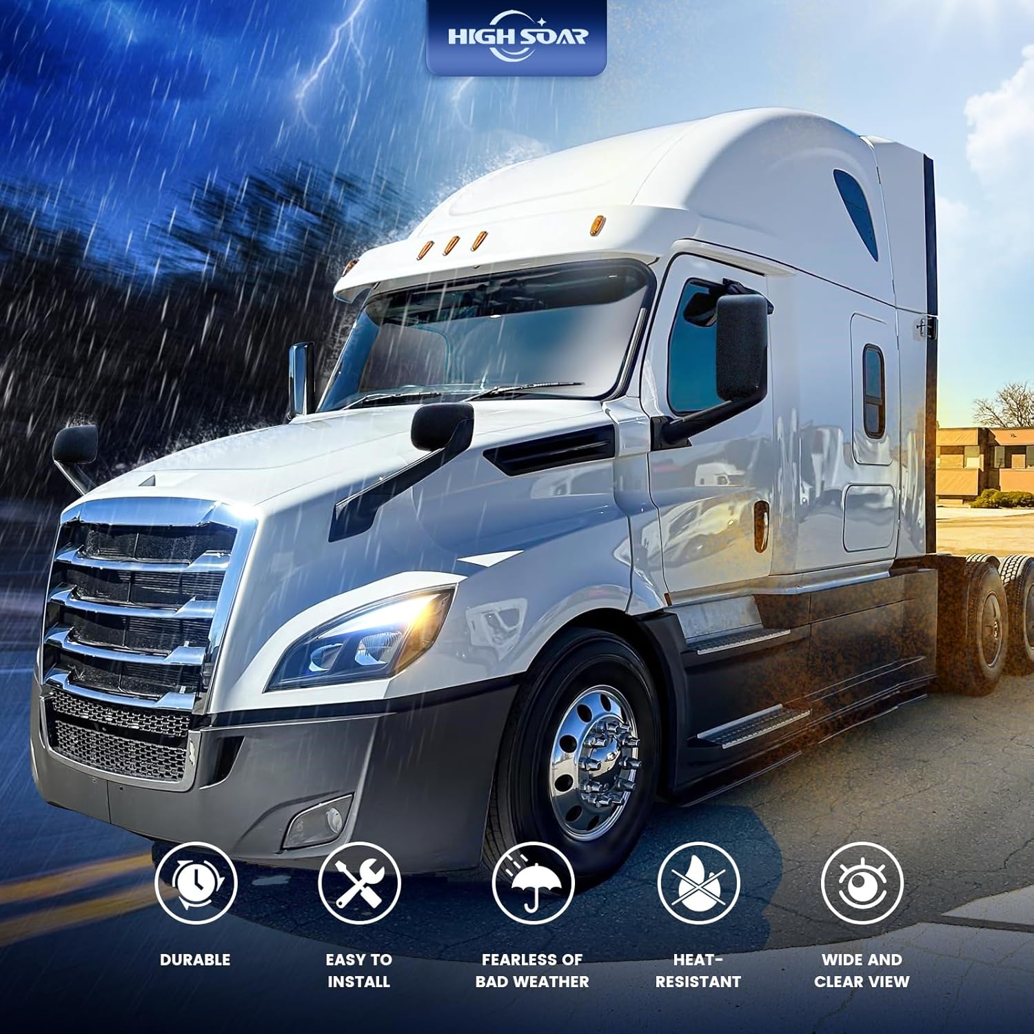 High Soar Black Hood Mirror Assembly (Driver Left Side) Fit for Freightliner Cascadia 2018 2019 2020