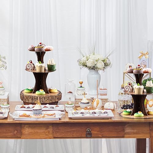 Miniatura 6 de Soporte de madera para cupcakes de bosque, decoración de baby shower, 3 niveles, madera rústica, fiesta de cumpleaños, cartón, árbol, soporte