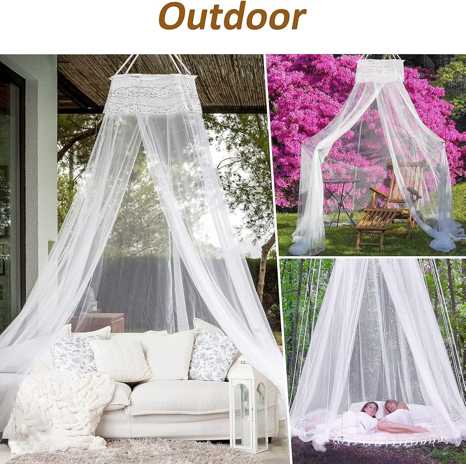 Bed Canopy, with Stars Snowflake Stickers Bed Curtain for Single to King Size Canopy Bed Curtain for Baby Kids Adult Quick Easy Installation for Camping, Patio, Bedroom Decoration (White)