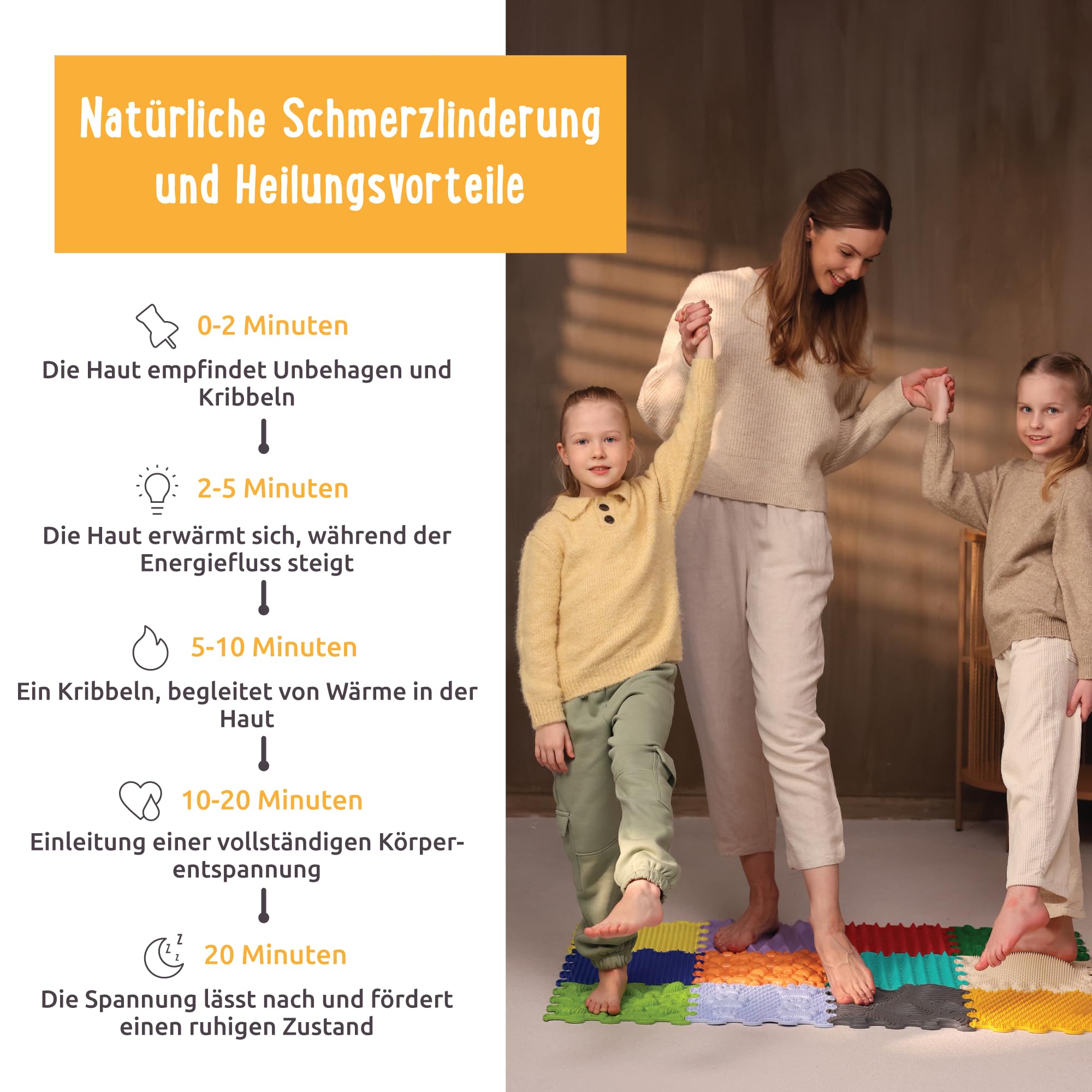ORTOTO 12 Massage-Puzzle-Bodenmatten, orthopädische Spielmatte für Kinder, sensorisches Spiel, ineinandergreifende Bodenfliesen, Puzzlematten-Set (All-IN-ONE)