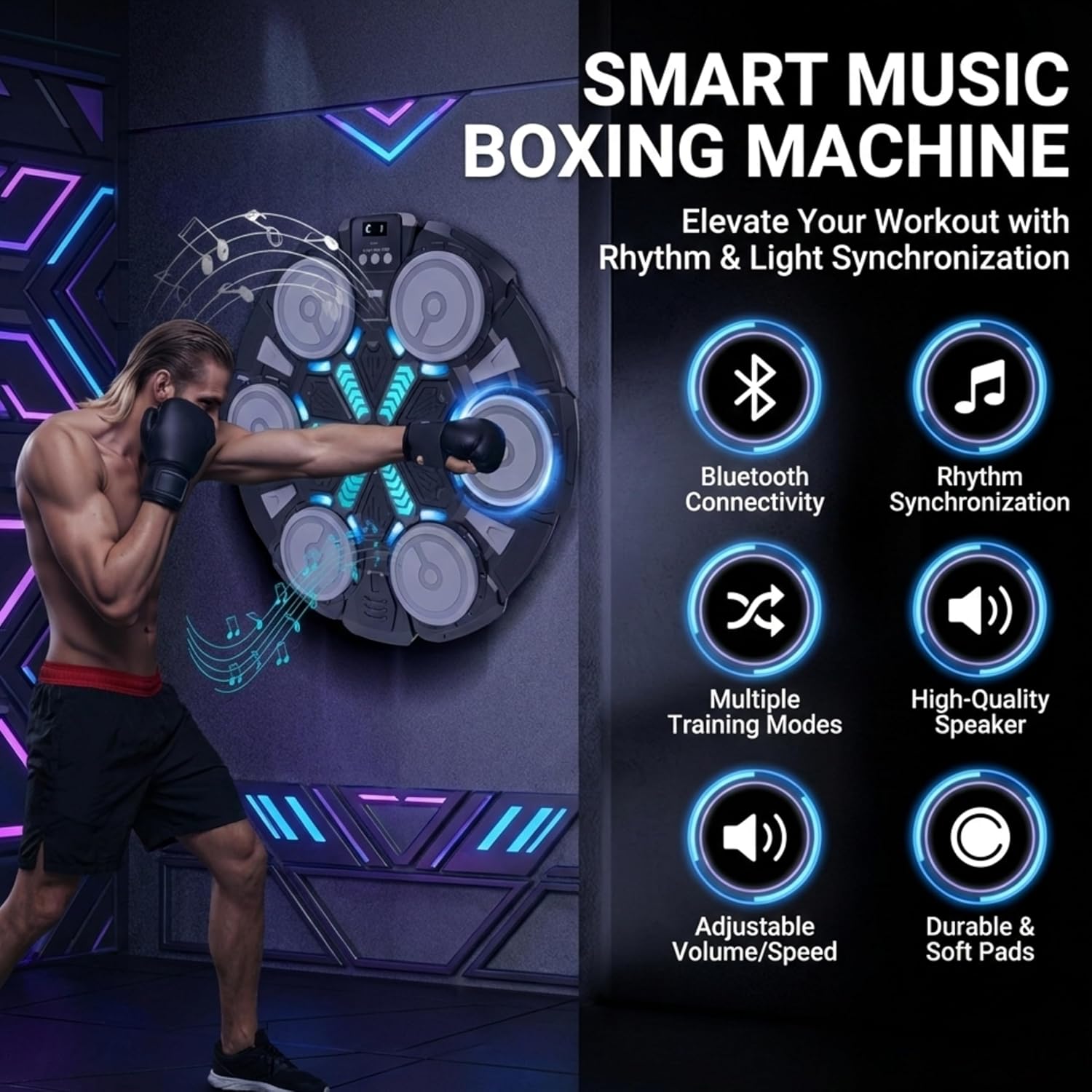 Music Boxing Machine - Bluetooth Wall Punching Pad with LED, Fun Training Equipment for Kids & Adults, Home Boxing Wall Punching Pad with Gloves, for All Ages - Ideal Present by RedRoko - Image 5