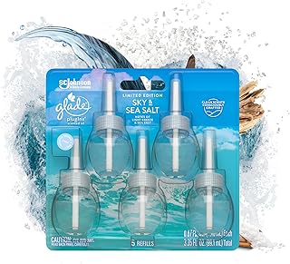 Glade PlugIns Refills Air Freshener, Scented and Essential Oils for Home and Bathroom, Sky & Sea Salt, 3.35 Fl Oz, 5 Count