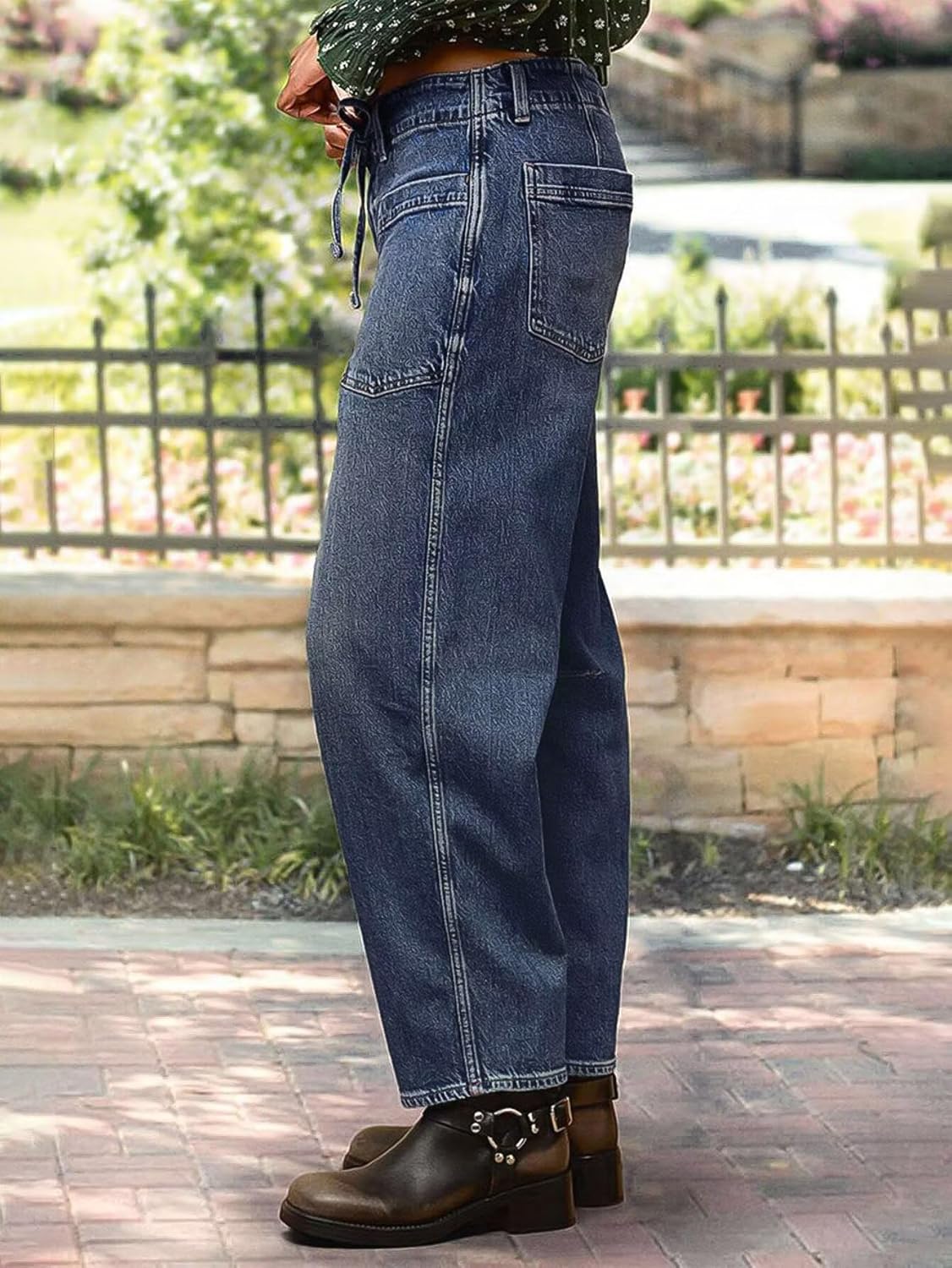 Flamingals Women’s Mid Waist Straight Leg Jeans Drawstring Cropped Jeans Women Stretchy