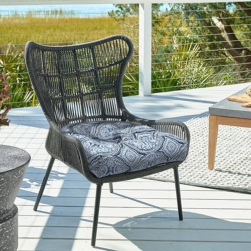 Miniatura 2 de Juego de 2 cojines para sillas de exterior de 19 x 19 x 4 pulgadas, cojines de asiento de patio copetudos repelentes al agua con lazos, almohadillas