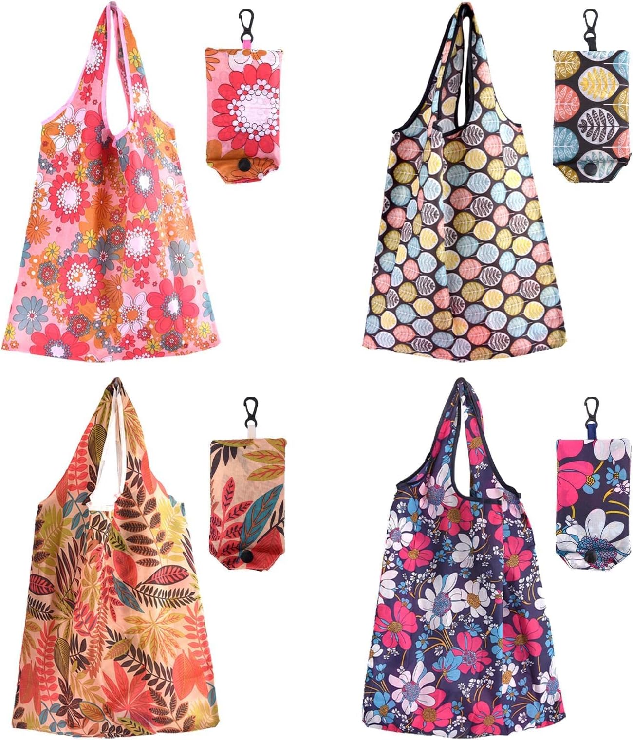 TERRIFILarge Pouch Printed Grocery Bag, 4 Pcs with Handle Waterproof Reusable Grocery Bag, Foldable Extra Large Portable Totes Bag, for Shopping, Travel, Picnic