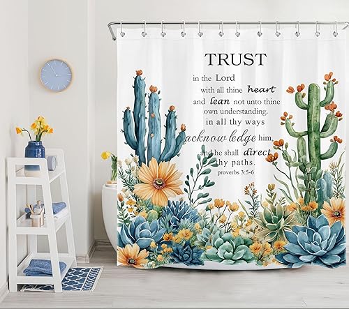 Vista 55 de LB Get Naked - Juego de cortinas de ducha de cactus con citas divertidas, plantas tropicales suculentas, verdes, acuarela, flores de cactus