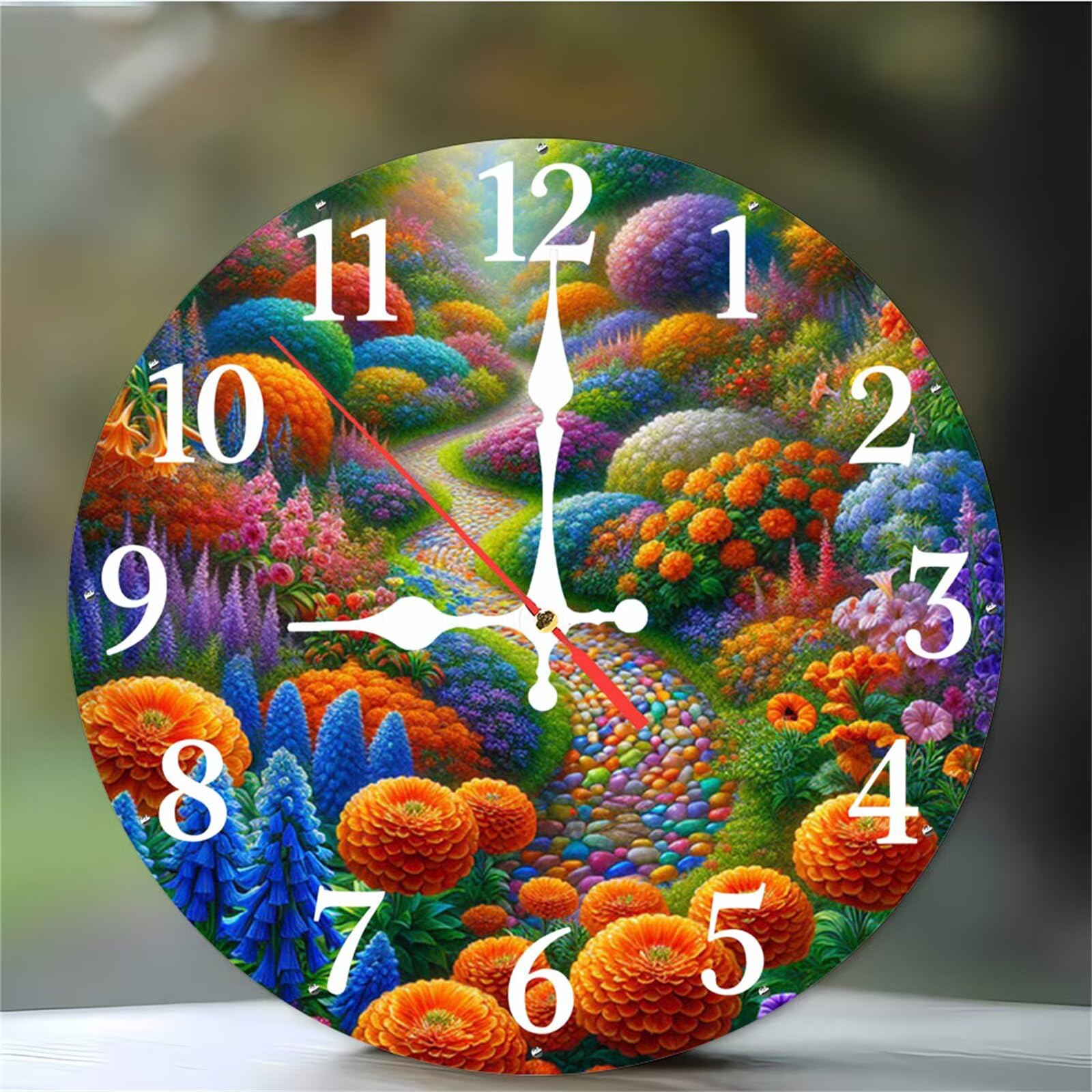 Pendule murale décorative fleurie et silencieuse pour chambre et café