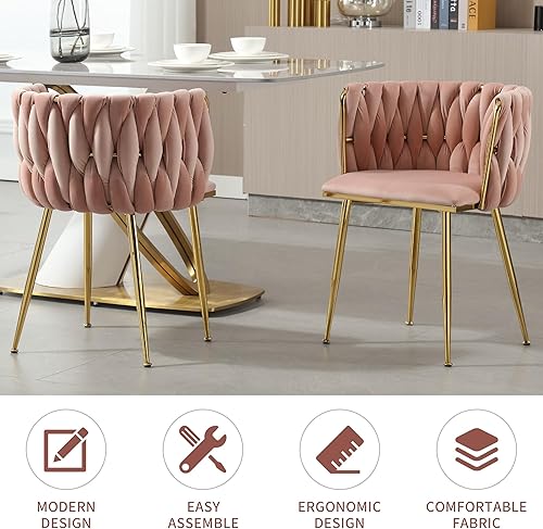 Miniatura 104 de Juego de 2 sillas de comedor de terciopelo, sillas tapizadas tejidas para sala de estar, sillas modernas de cocina y comedor, sillas decorativas de