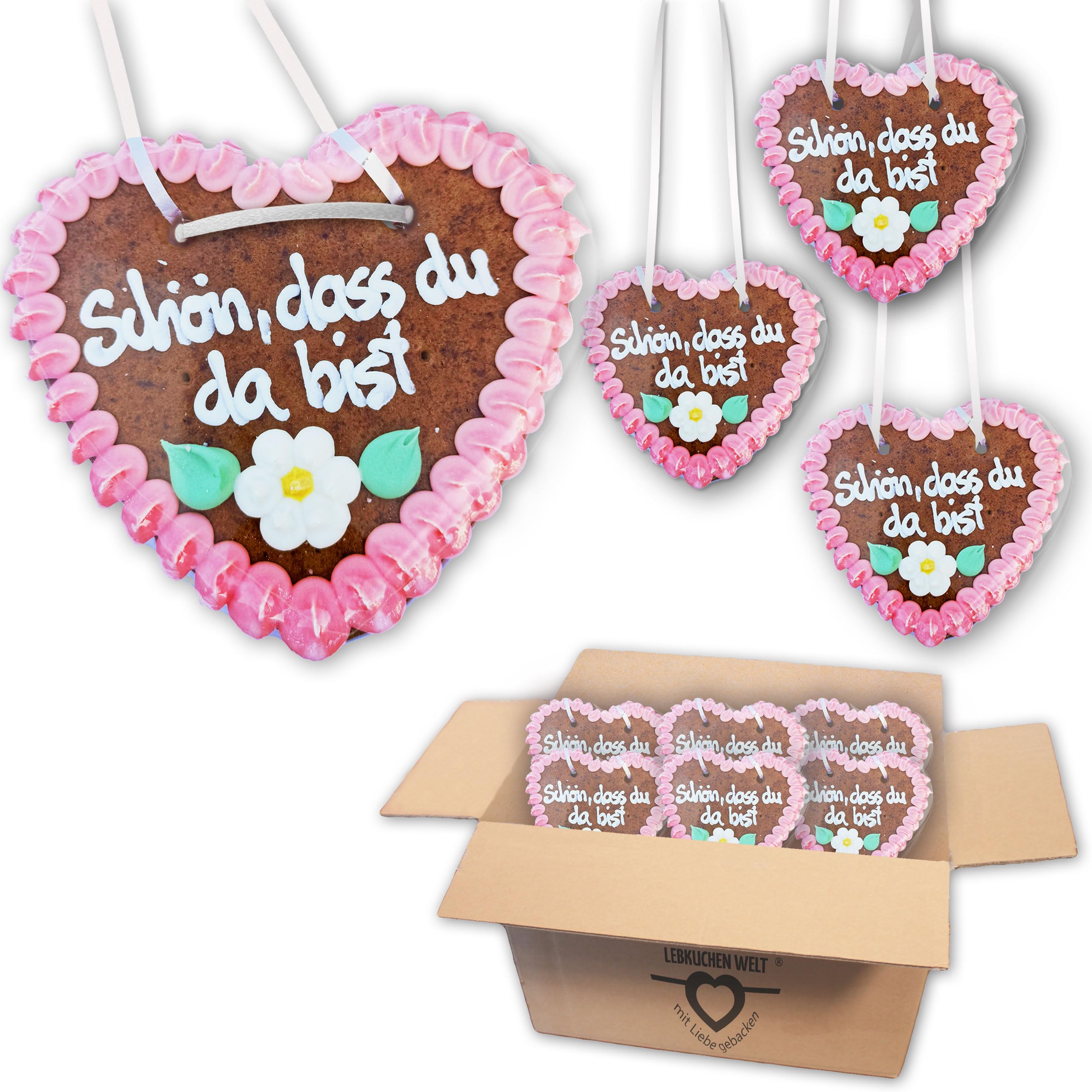20 Stück Lebkuchenherzen "Schön, dass du da bist" Spruch ca.14cm, Gastgeschenk Lebkuchenherz LEBKUCHENWELT