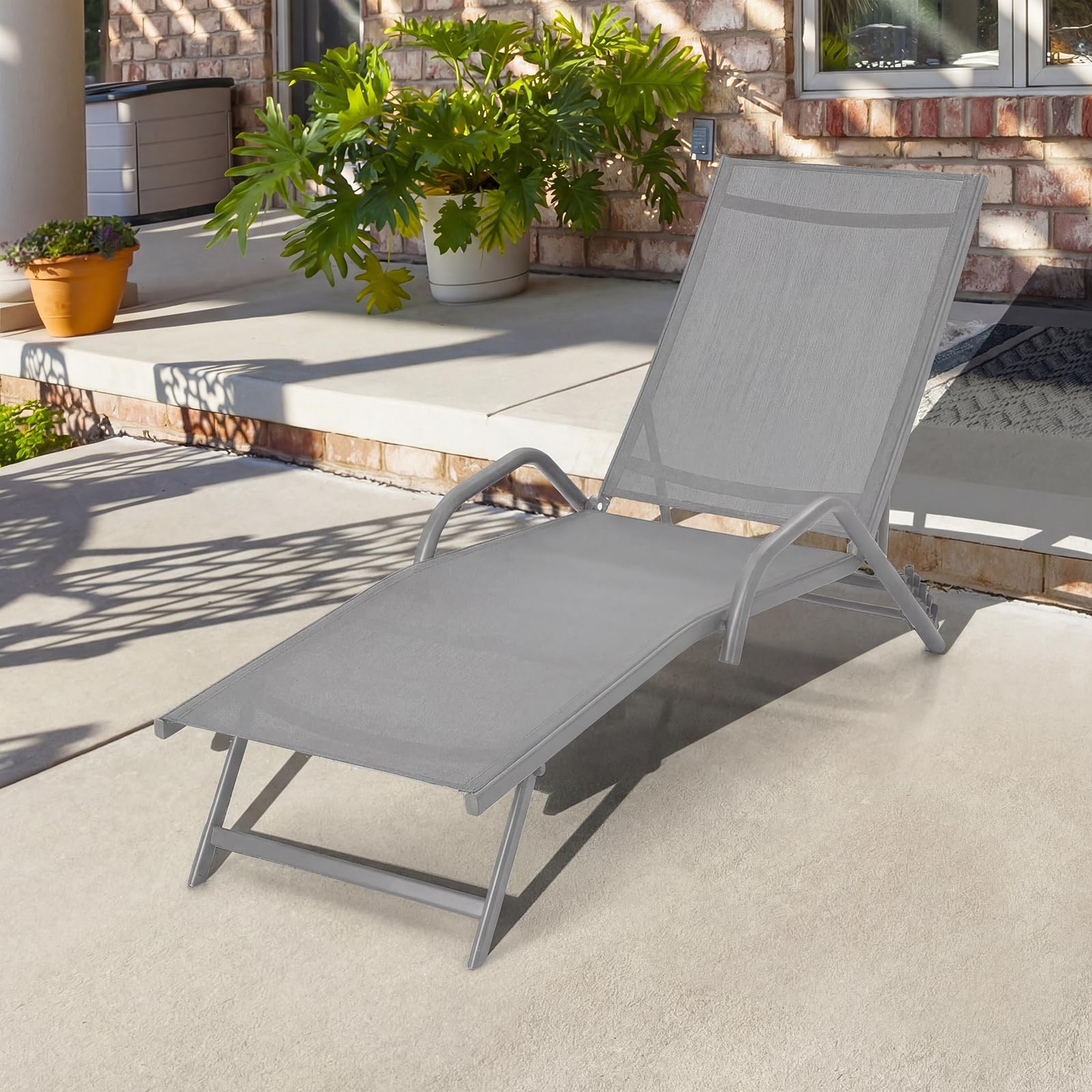 COSTWAY 2 Tumbonas Jardin Exterior, Reclinable en 5 Posiciones, Tela Transpirable, Tumbonas Liquidación Playa Jardin Piscina Exterior, 184,5 x 62 x 102,5 cm, Carga 160kg (Gris)