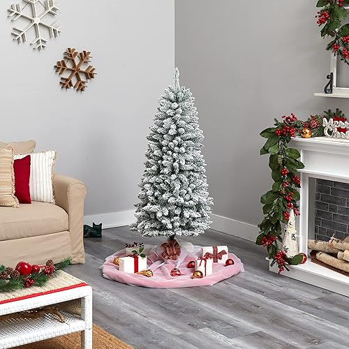 Miniatura 10 de Árbol de Navidad artificial de abeto Montreal flocado delgado de 5 pies con 150 luces LED blancas cálidas y 491 ramas flexibles