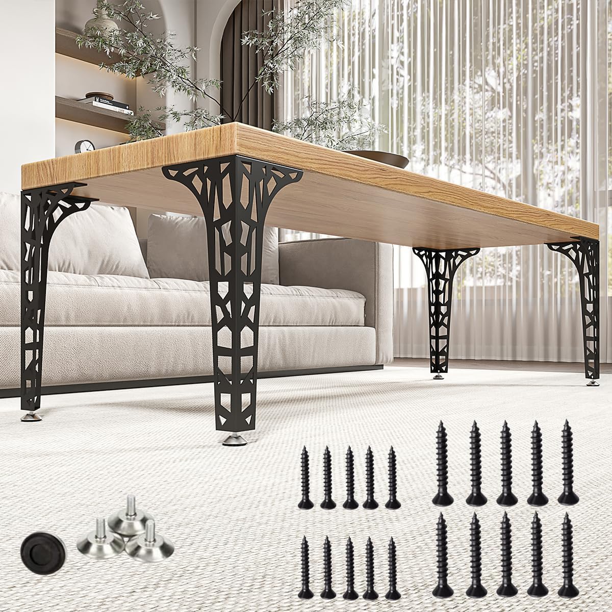 Metal HairpinTable Legs Set of 4–Industrial Dining Furniture Legs, Heavy-Duty V-Shaped Brackets for DIY Coffee Table, Bar Table,Desk,Workbench (Black, 16")